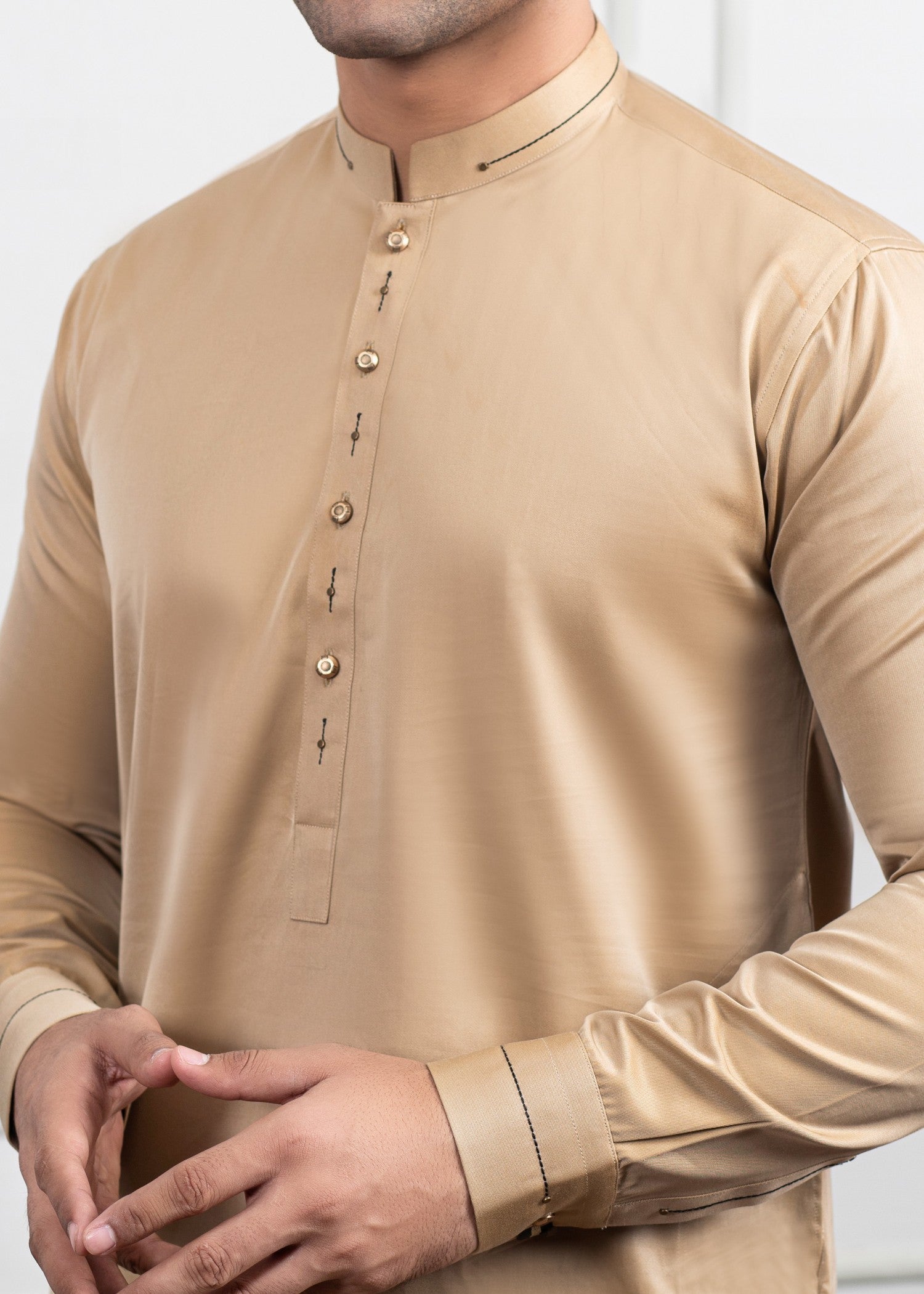 cotton satin Shalwar Kameez in Camel brown by J Pardesi