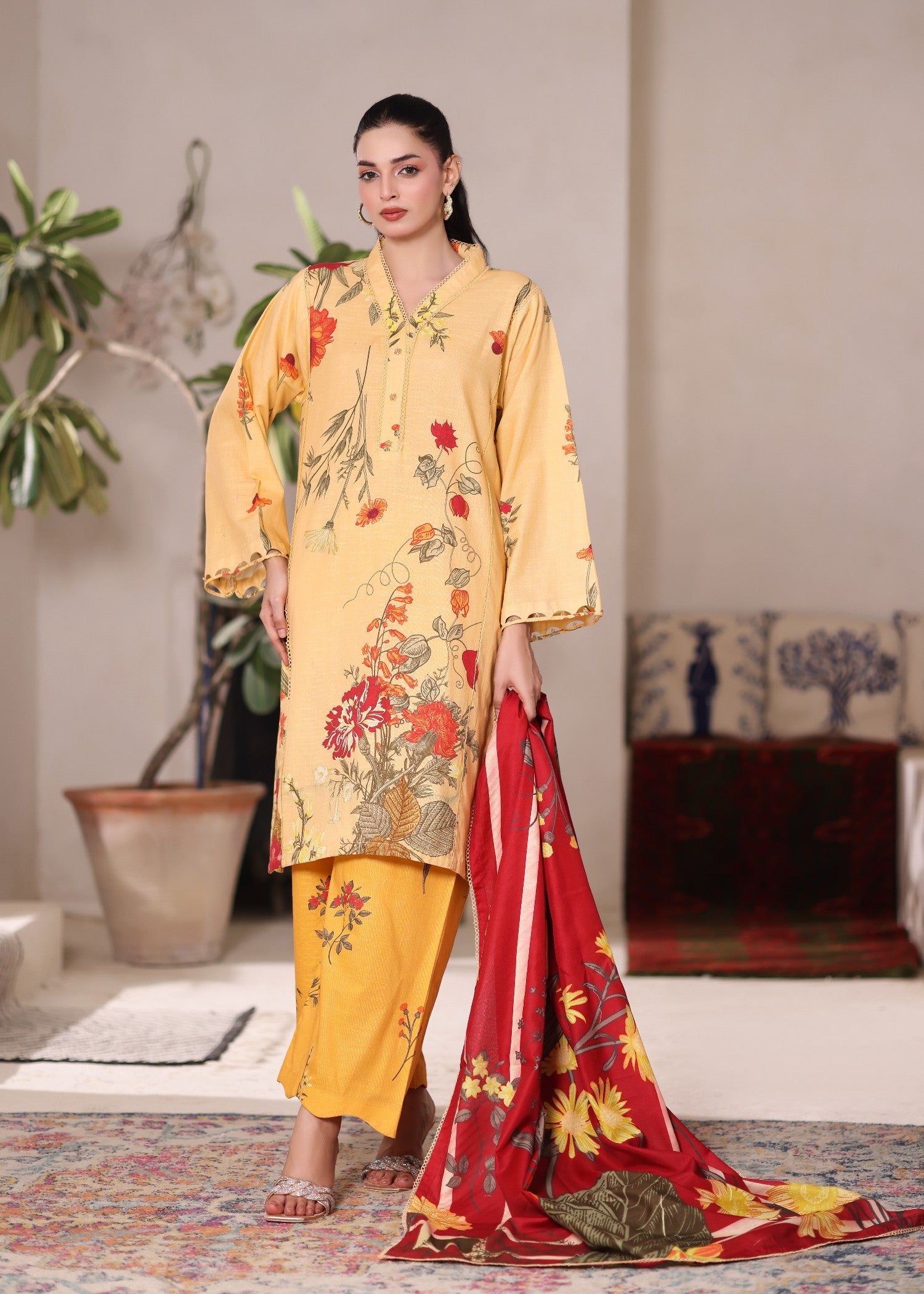 khaddar Kurta Set in Mustard, gold
