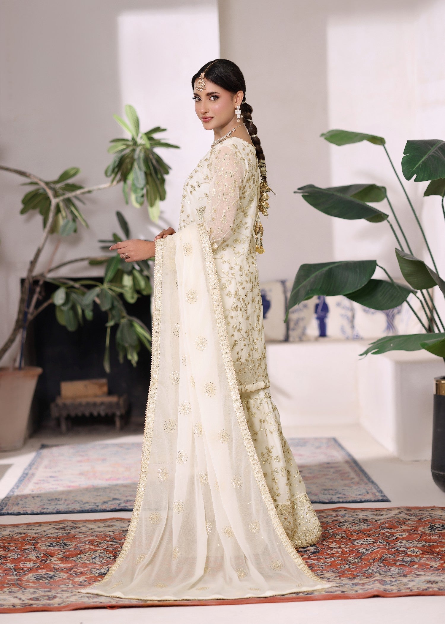 chiffon Gharara in Off-white