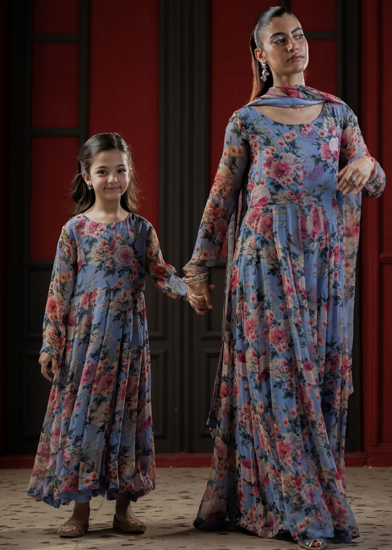 chiffon Pishwas in Periwinkle