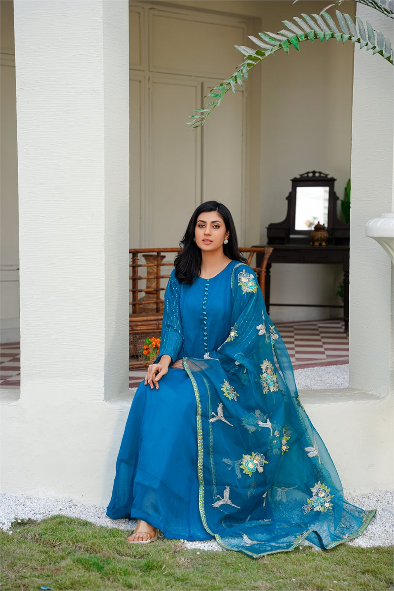 bemberg crinkle chiffon Maxi in Blue