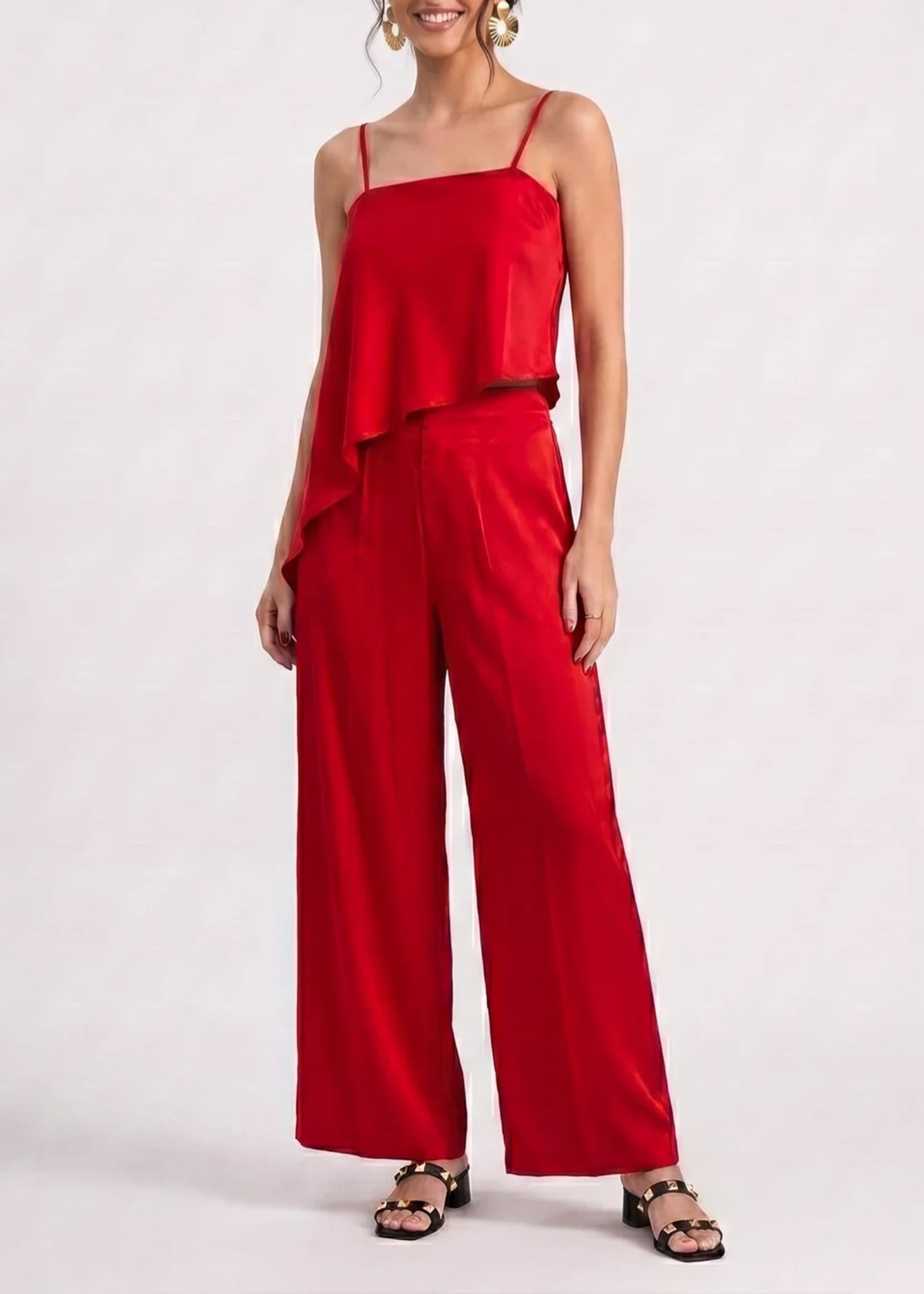 cotton silk Trousers in Red