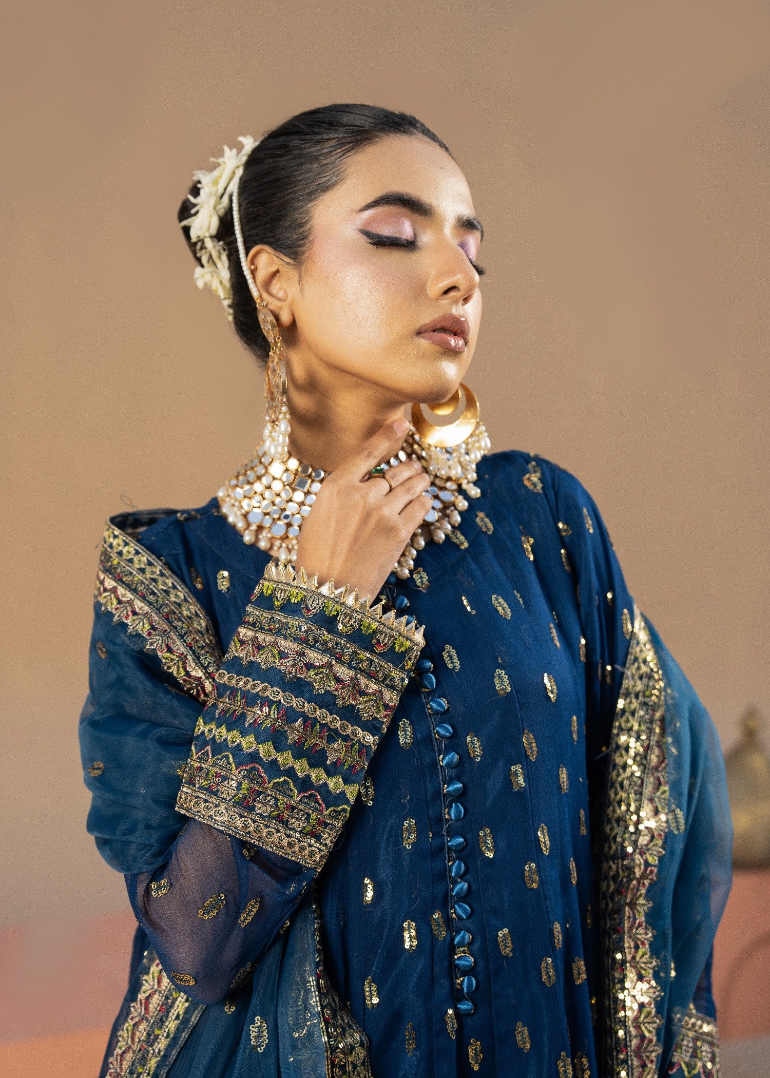 chiffon Anarkali in Blue jay
