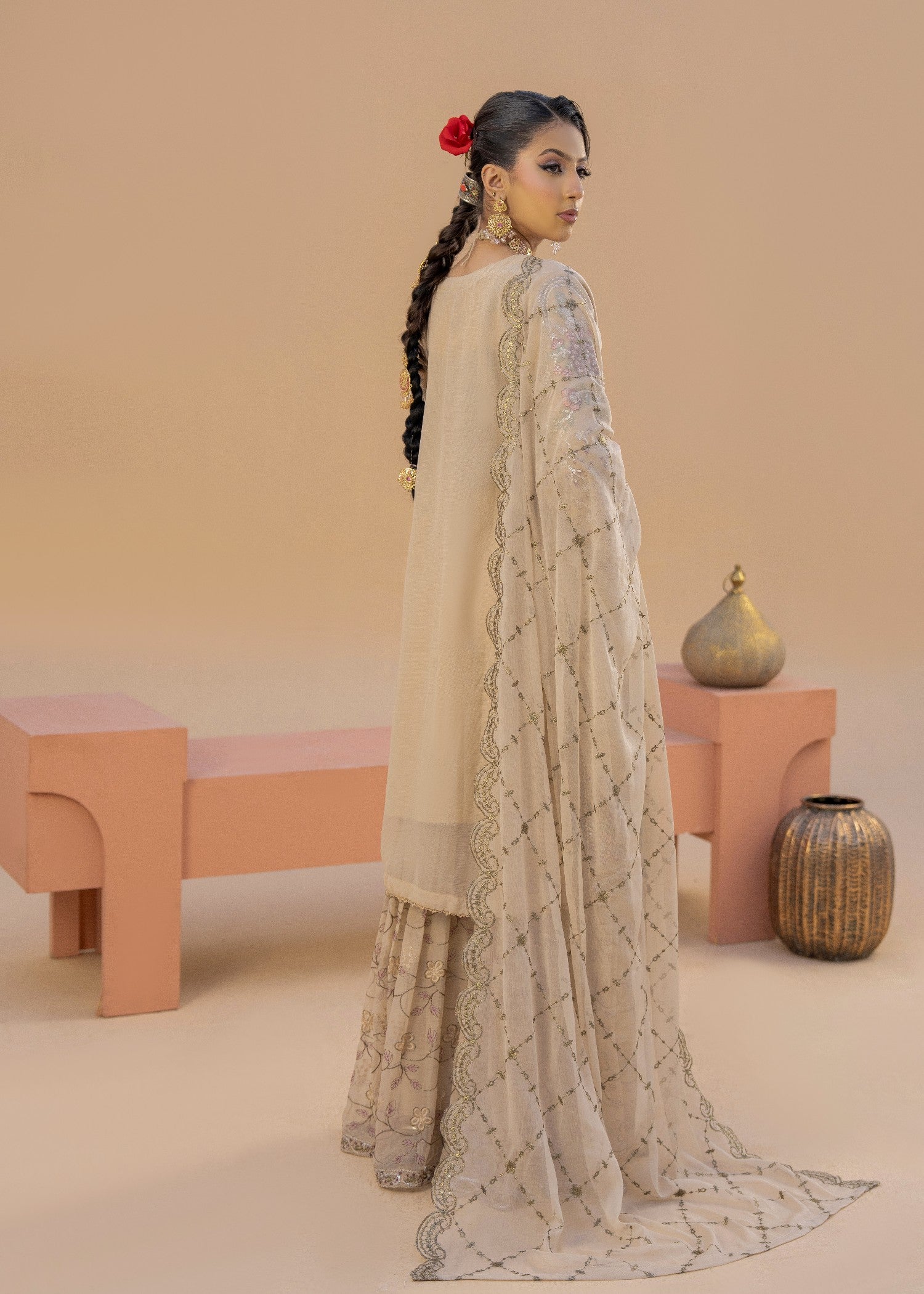 chiffon Gharara in Beige