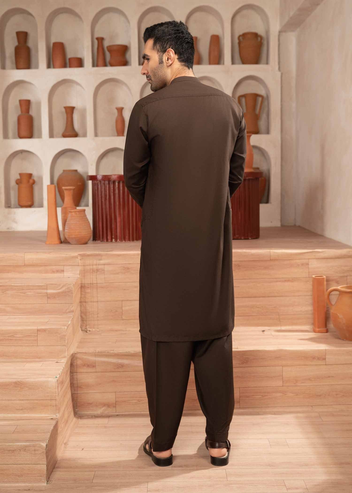 wash & wear Shalwar Kameez in Dark brown by Buraq