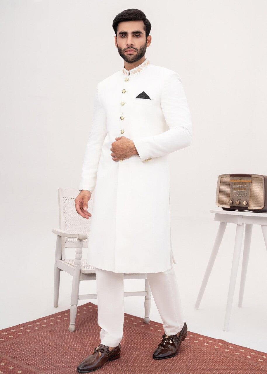 tropical Sherwani in Off-white by HK Fashion