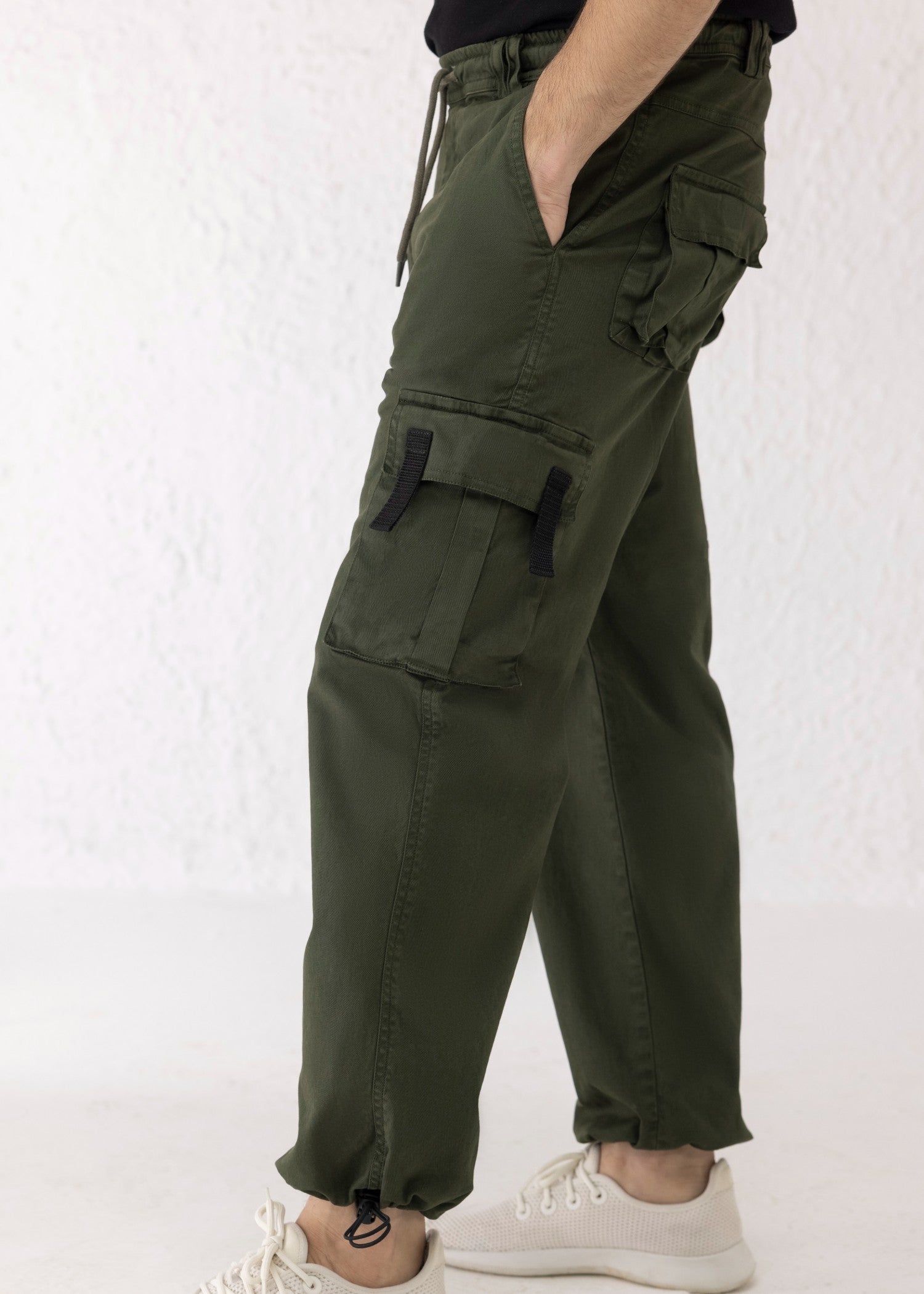 twill cotton Trousers in Olive green