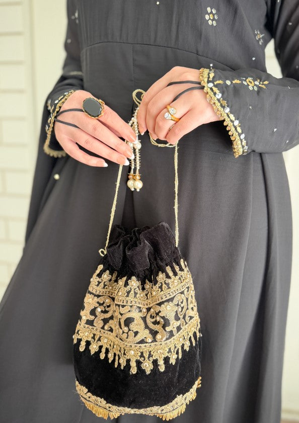 chiffon Anarkali in Jet black