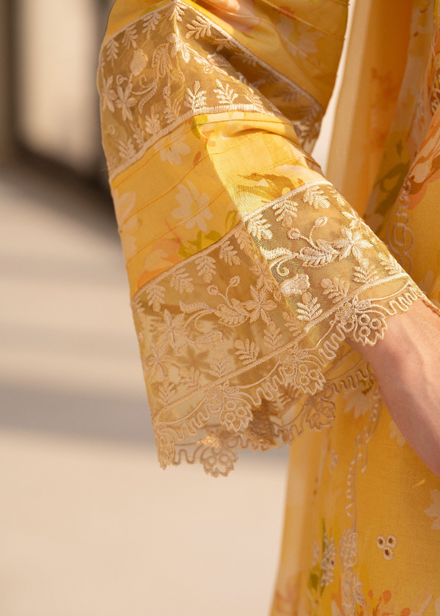 cambric Kurta Set in Pale yellow