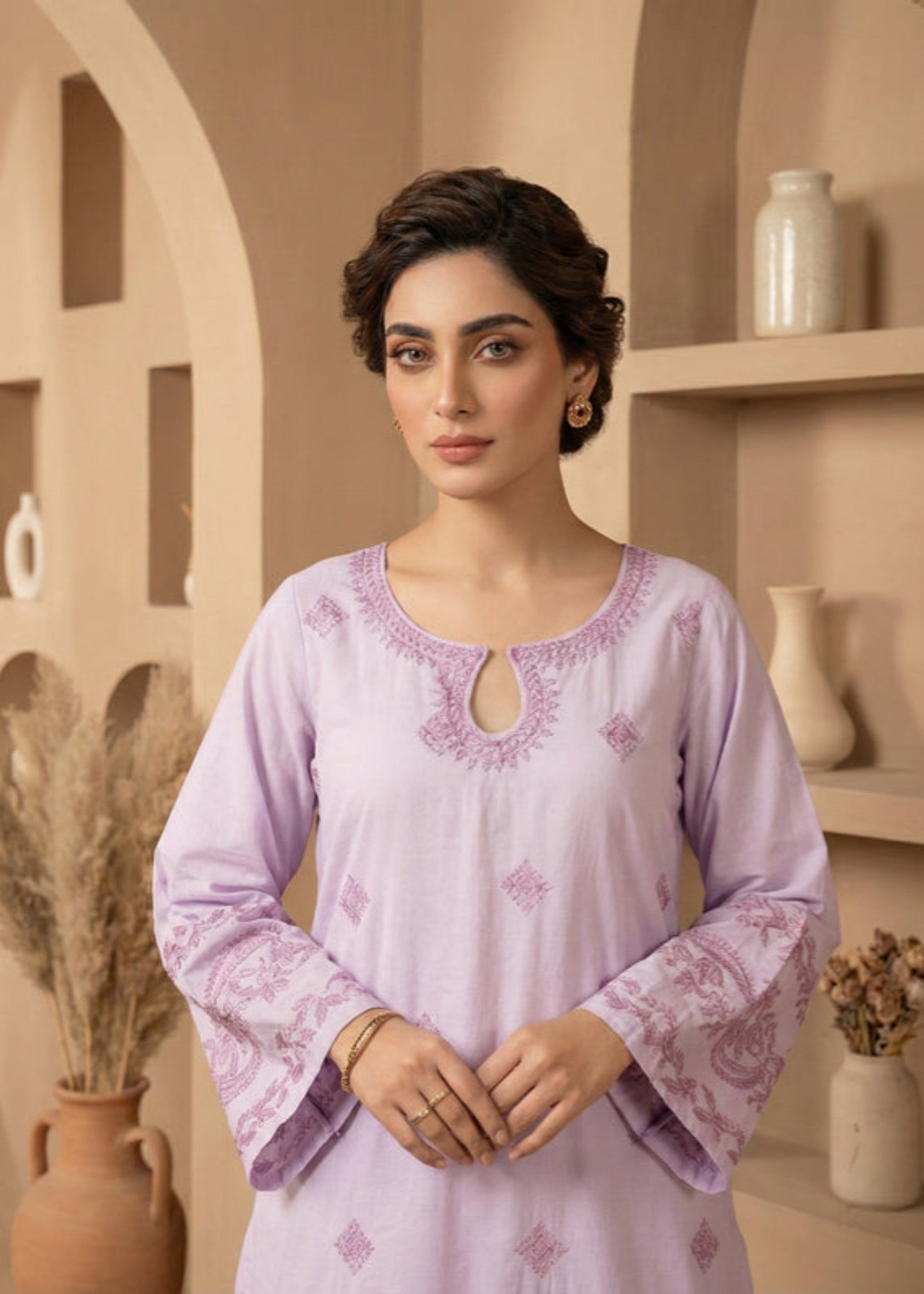 cotton dobby Kurta Set in Lilac