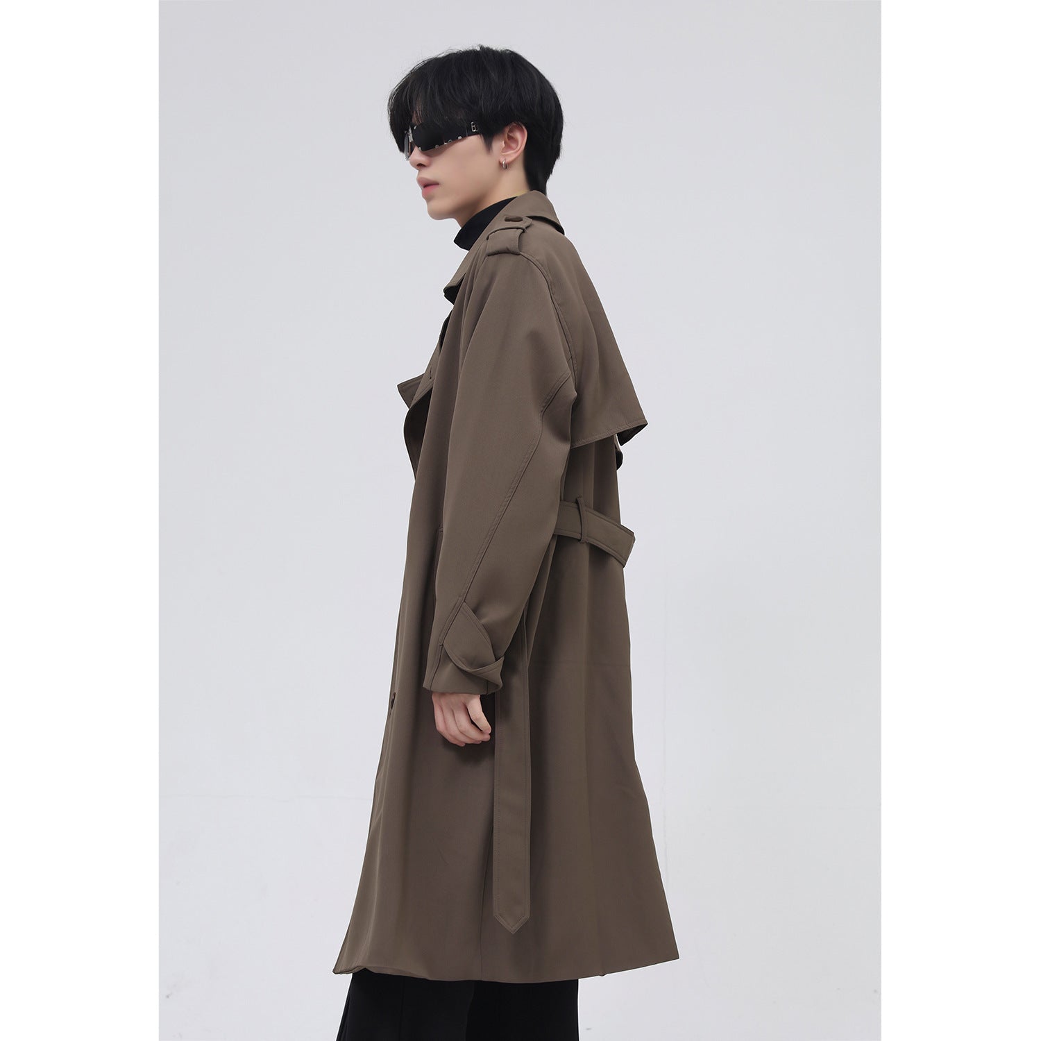 Double Breasted Simple Trench Coat Men's Belt