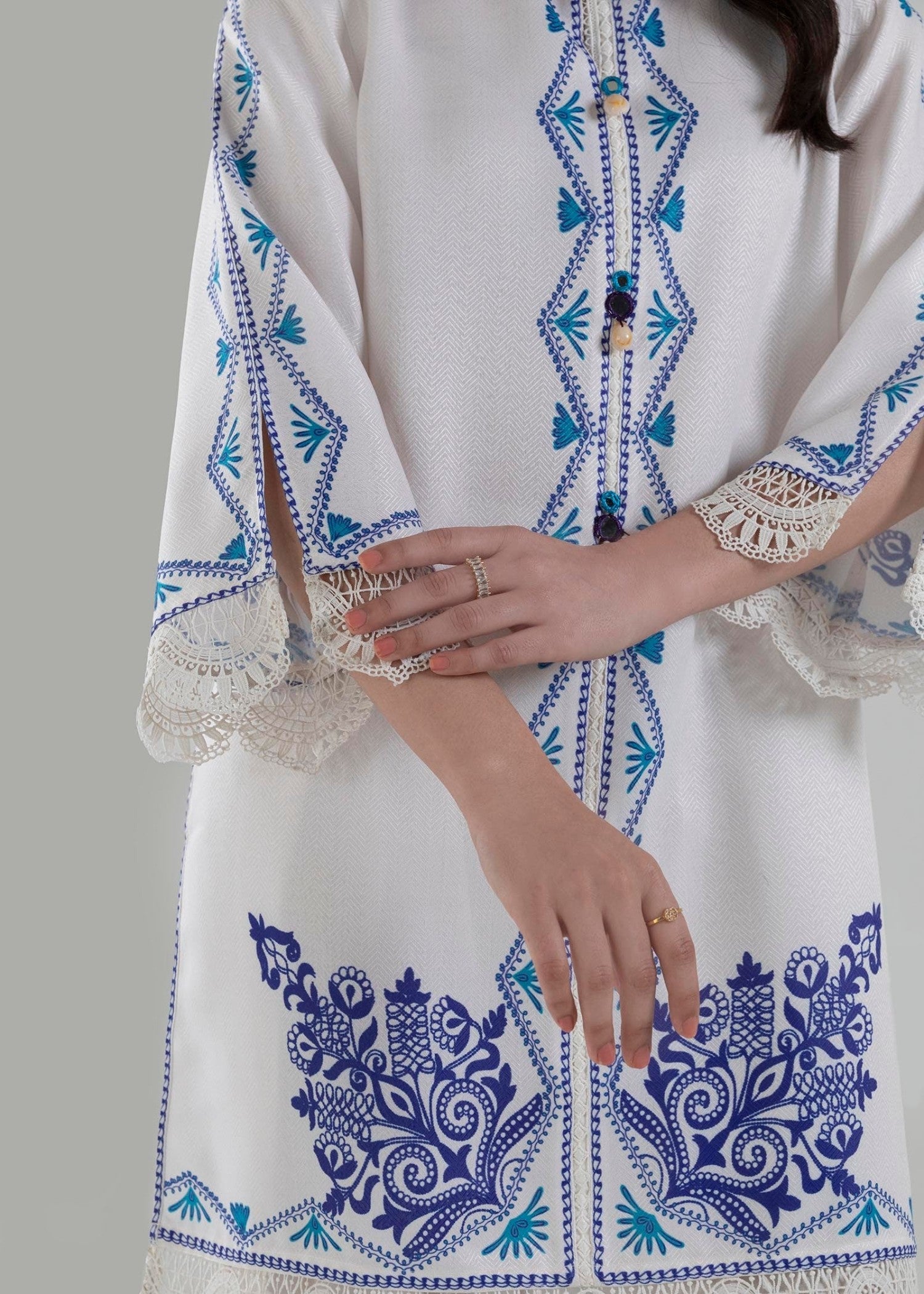 herringbone Kurti in White
