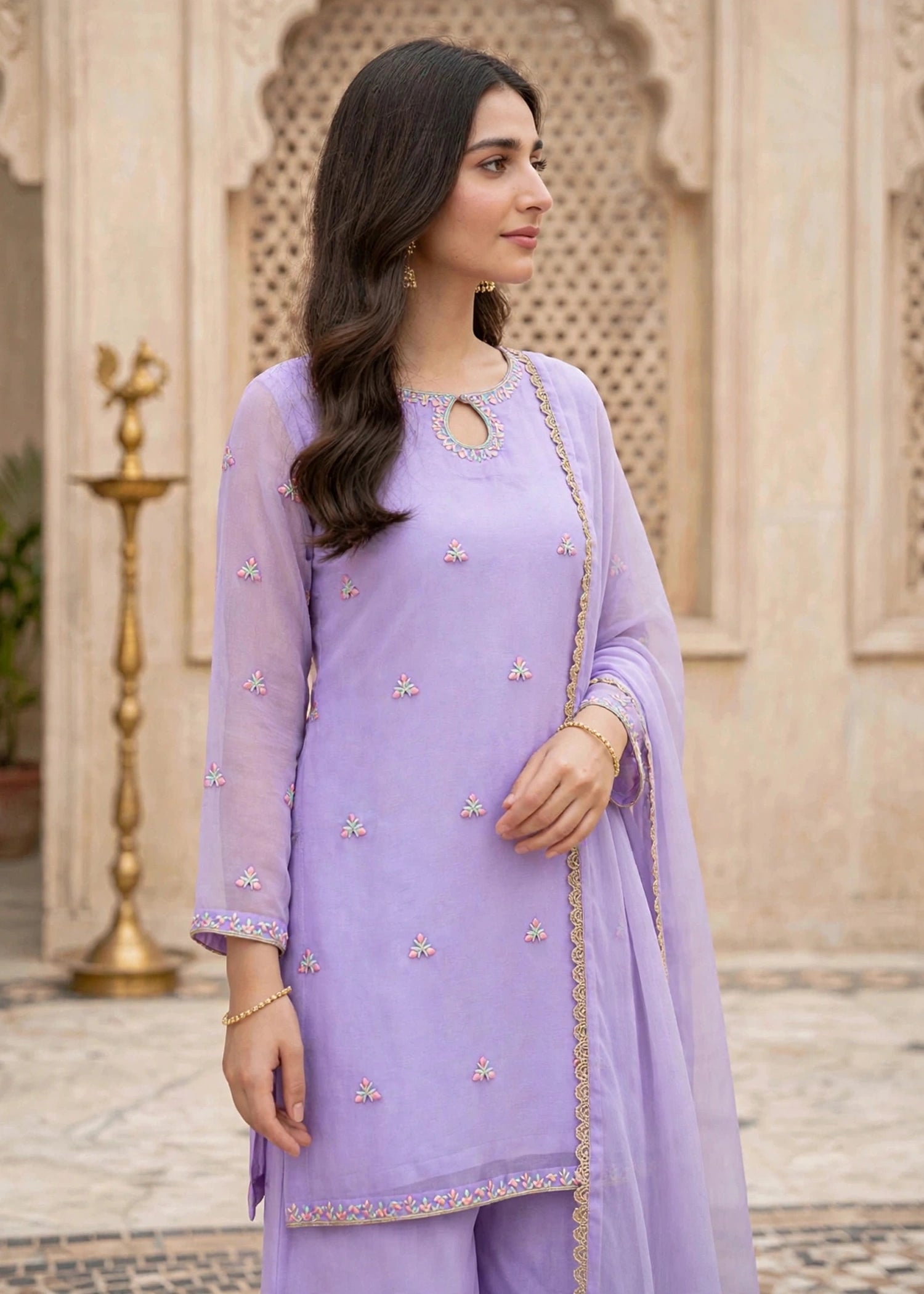 chiffon Gharara in Bright lavender