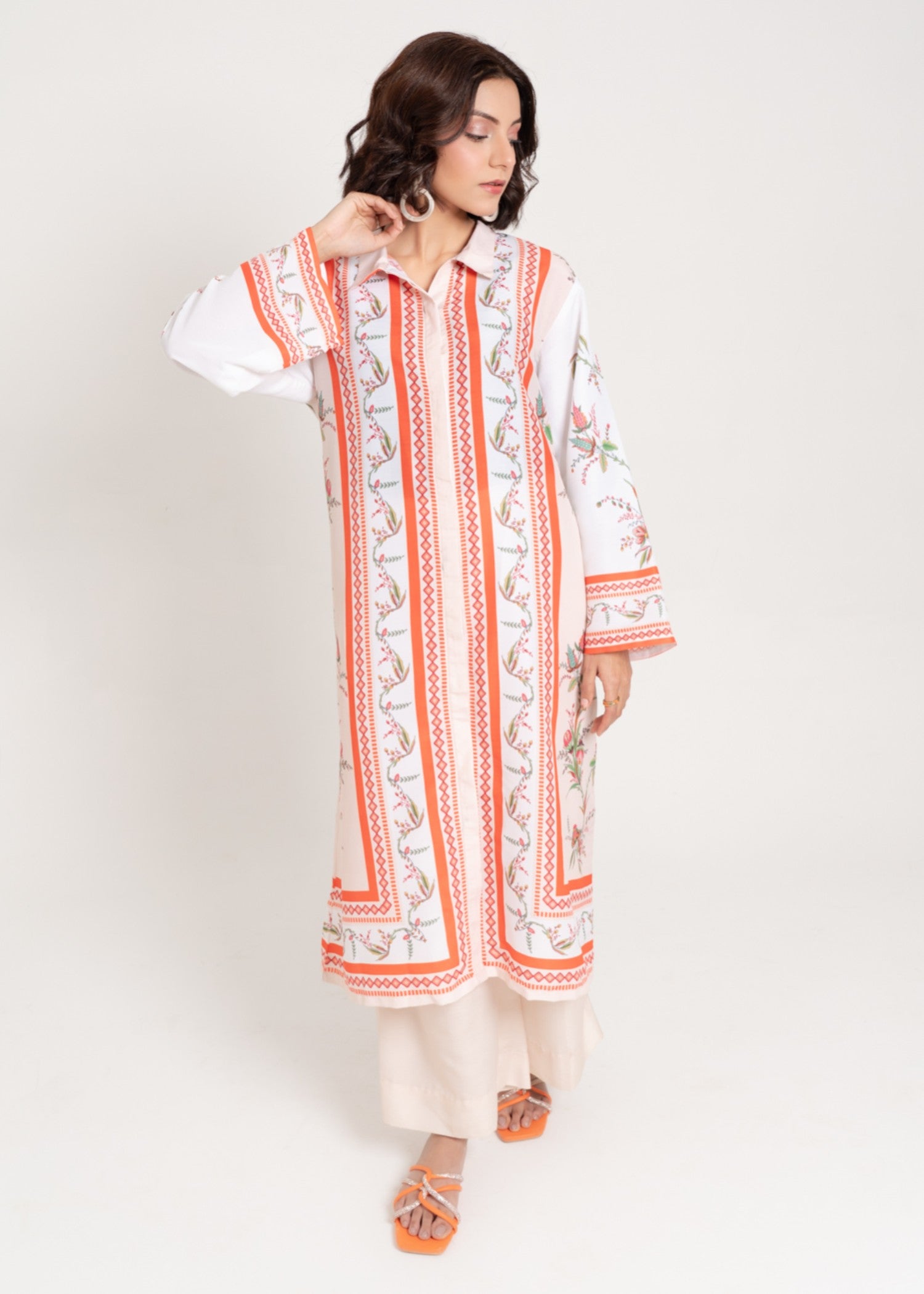 silk finish lawn Kurti in Off-white