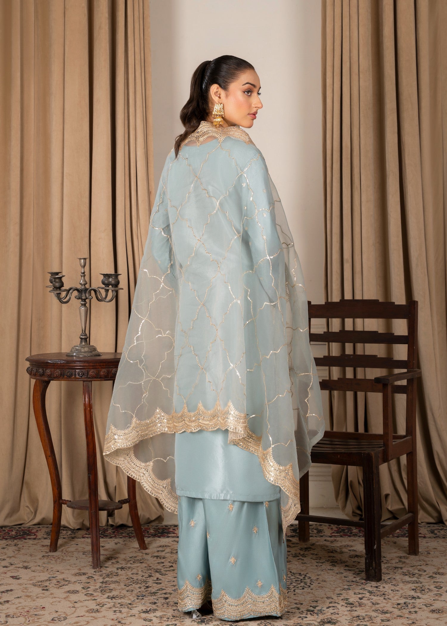 kattan silk Kurta Set in Powder blue