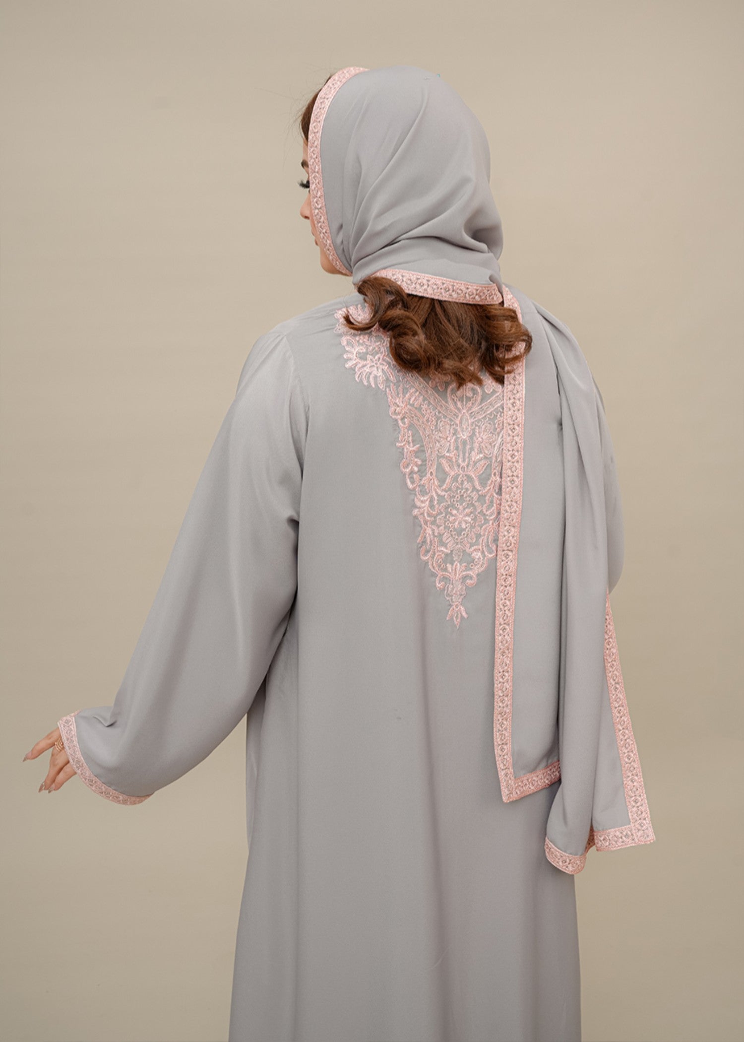 crepe silk Abaya in Grey