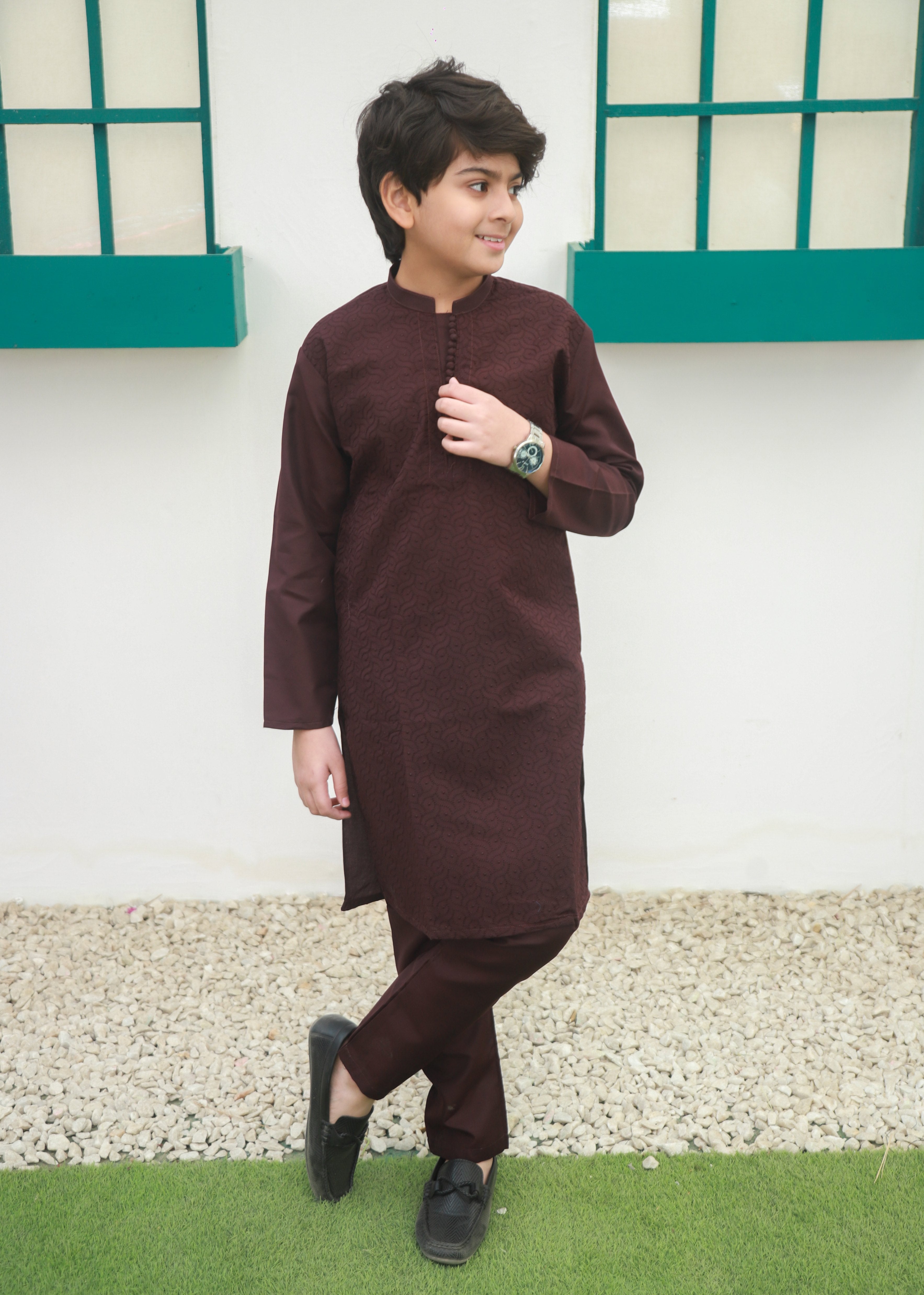 cotton Kurta Set in Burgundy