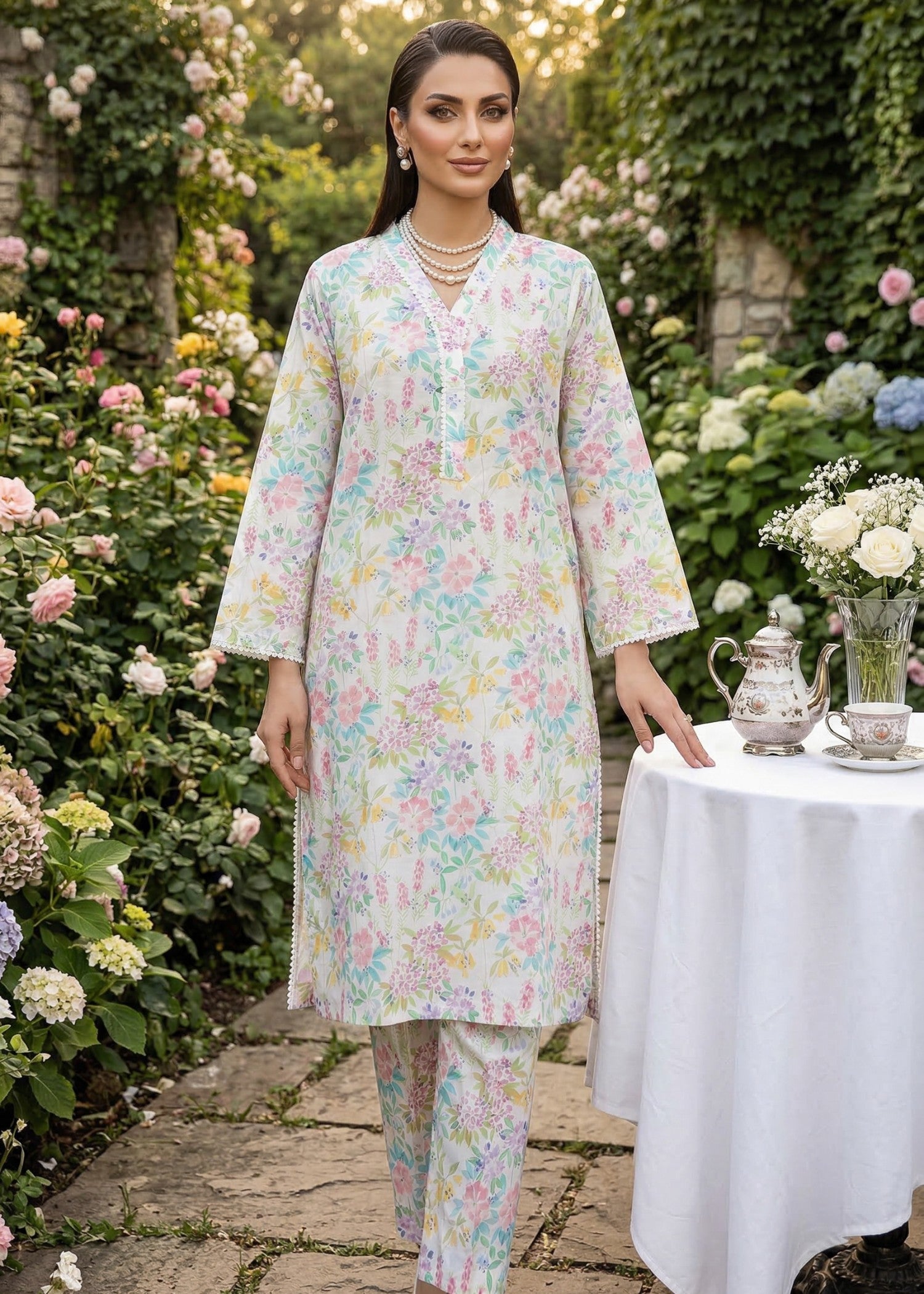 lawn Co Ord Sets in Floral white