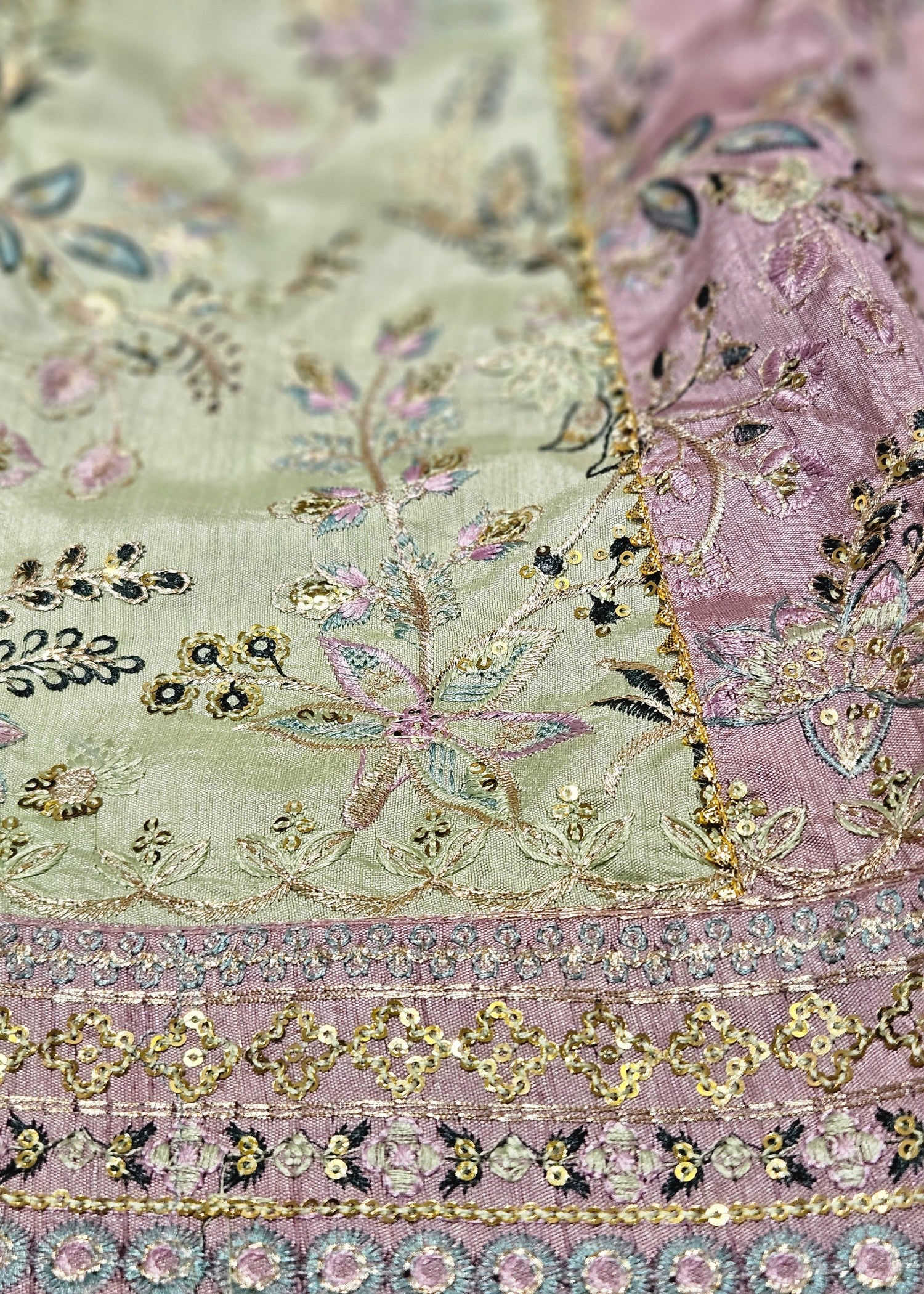 raw silk Lehenga in Mauve pink, multi