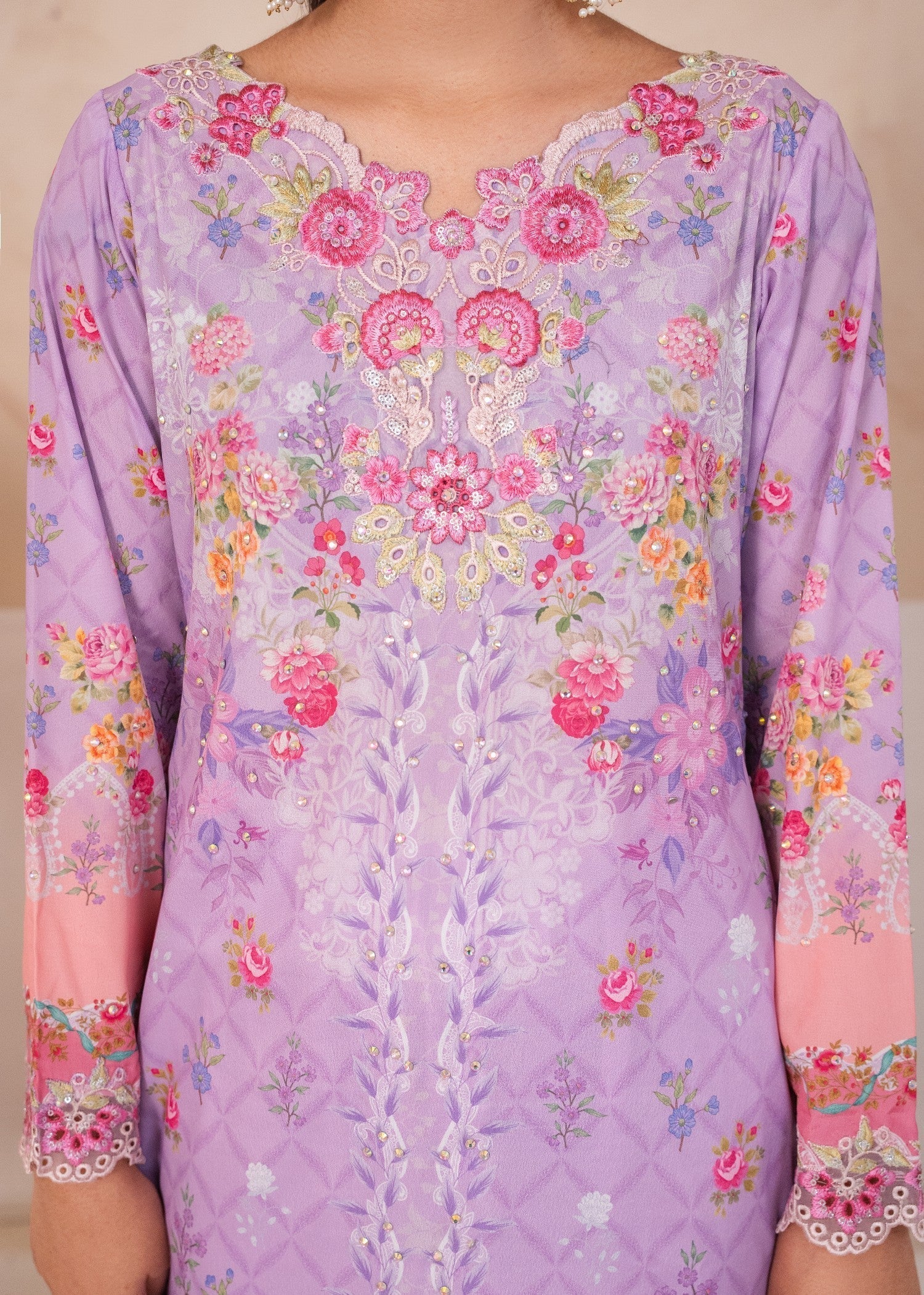 silk crepe Kurta Set in Lilac