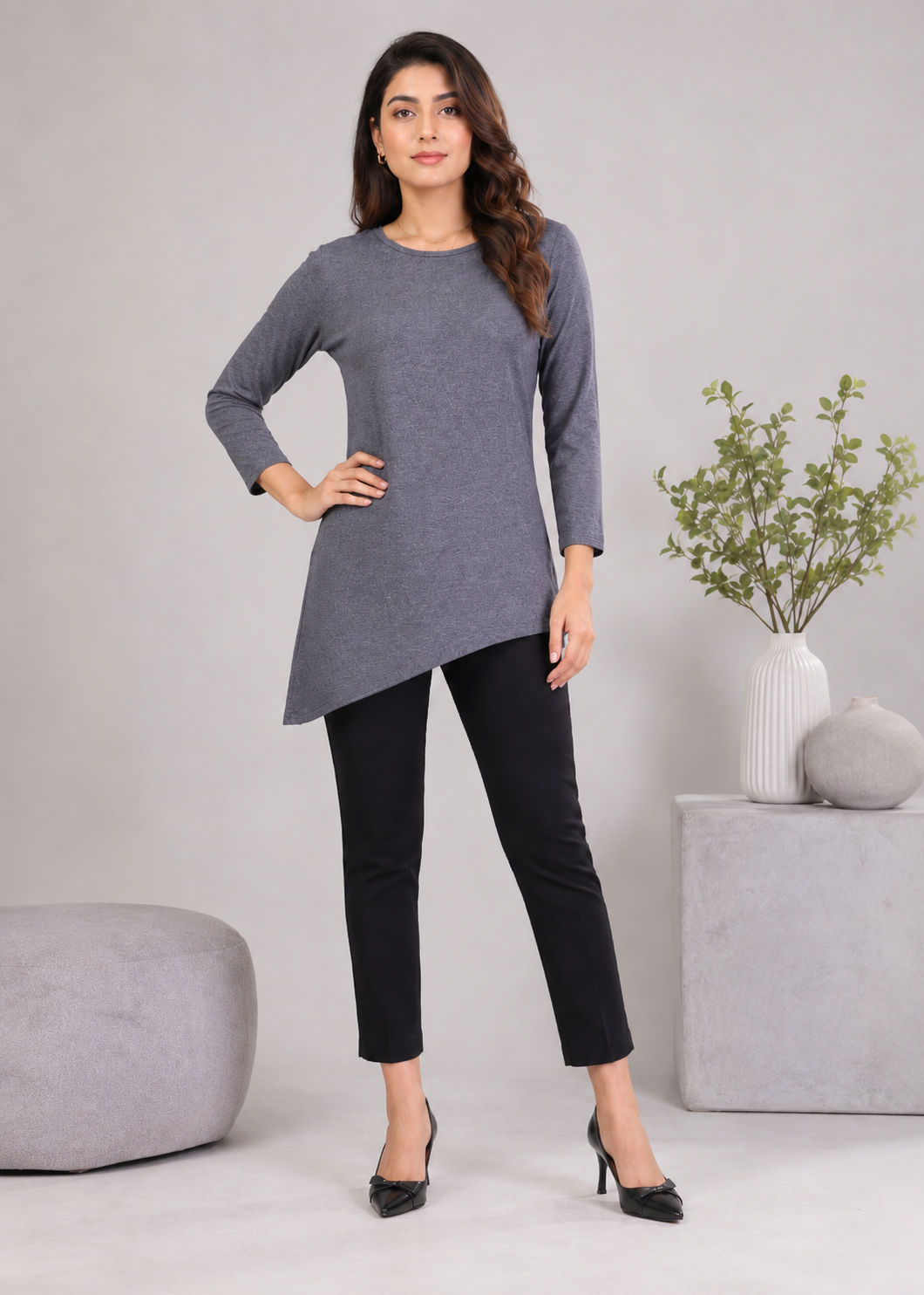 single jersey knit Top in Charcoal