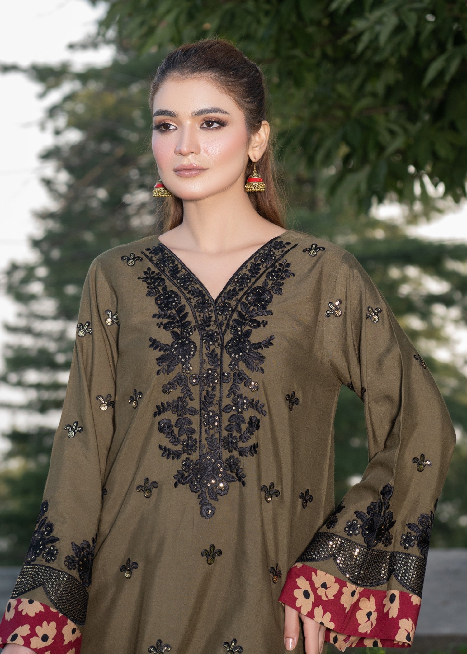 viscose Kurta Set in Olive green