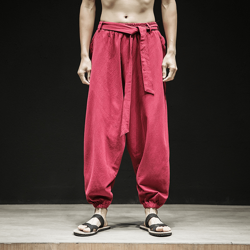 Spring and Summer New Chinese Style Pants Men'S Elastic Band Width