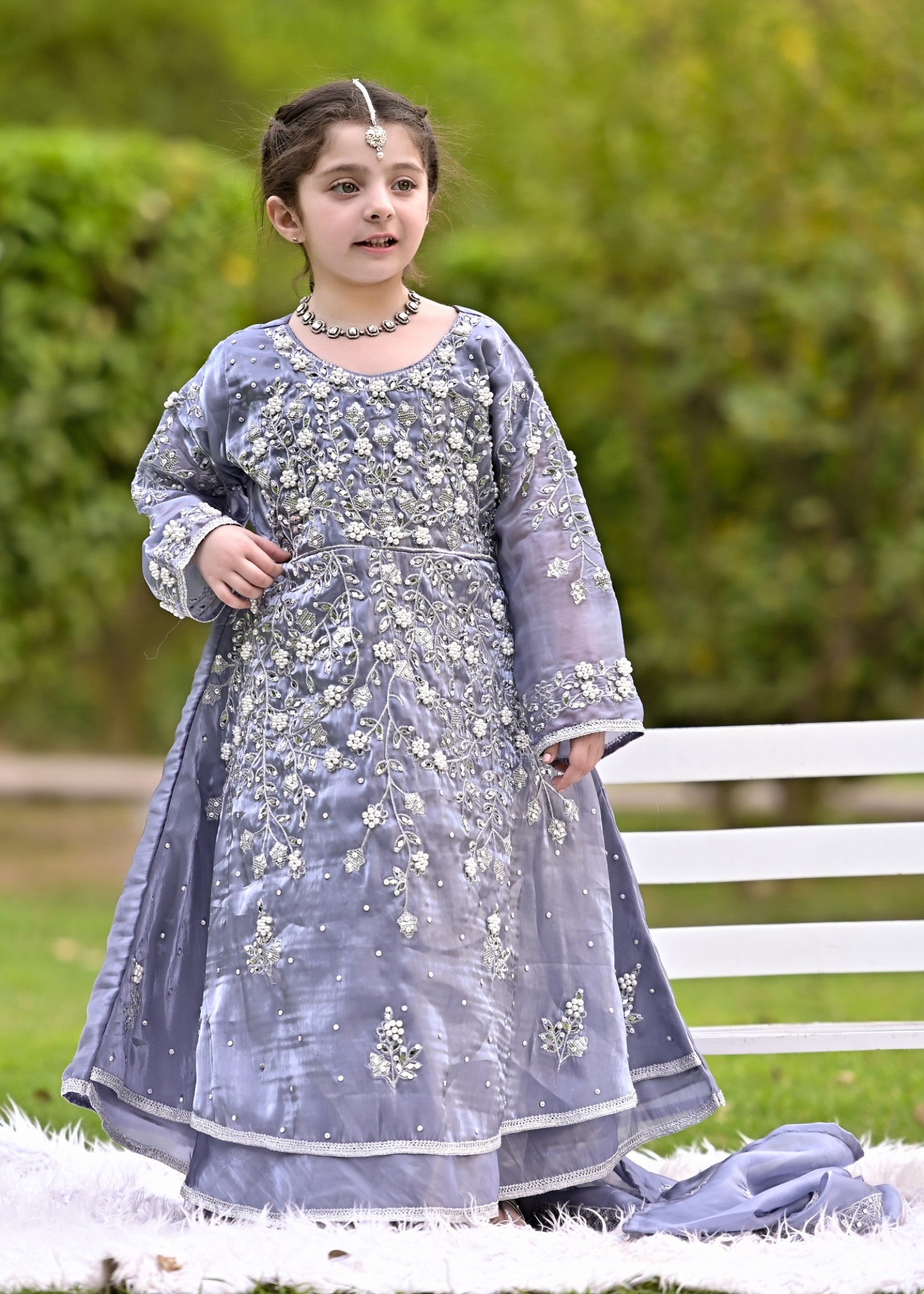 silk Pishwas in Cool grey