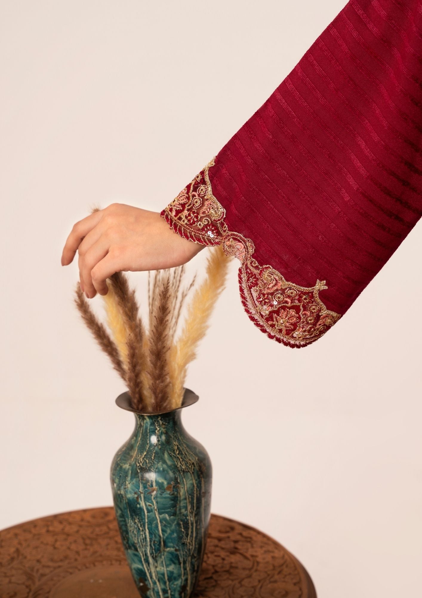 velvet jacquard Kurta Set in Maroon