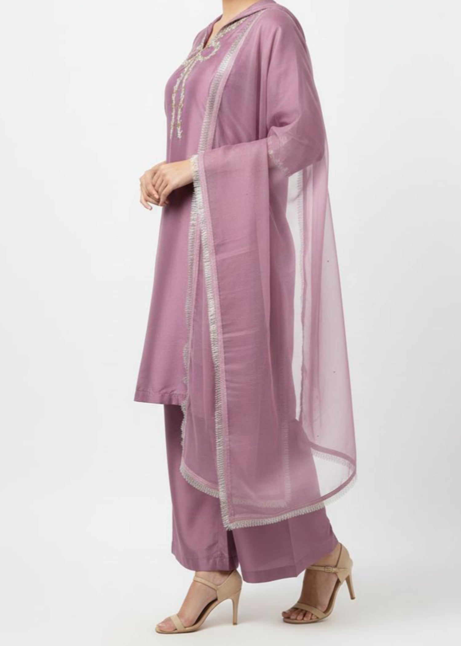 pk grip silk Kurta Set in Heathered lilac