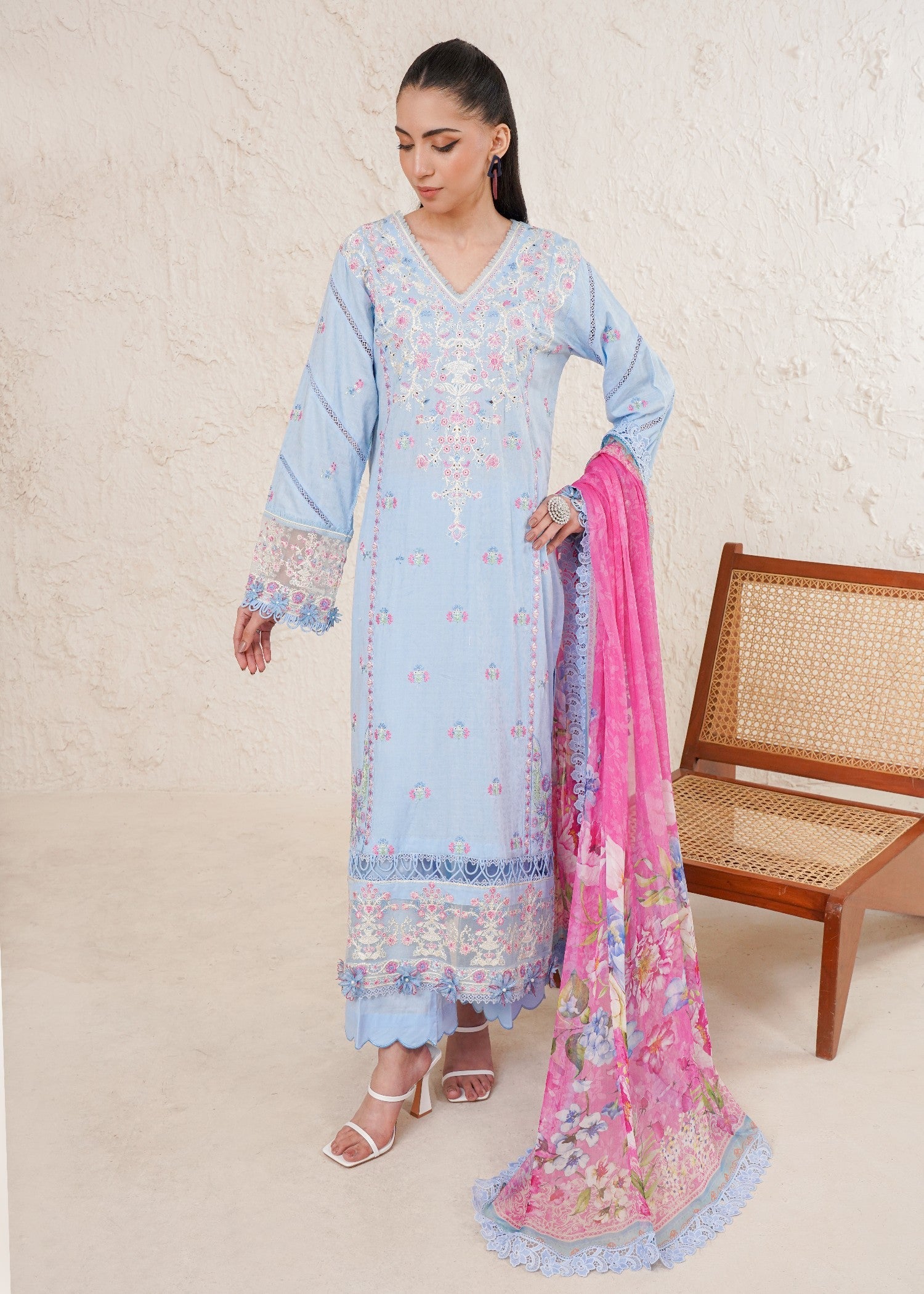 self jacquard Unstitched in Sky blue