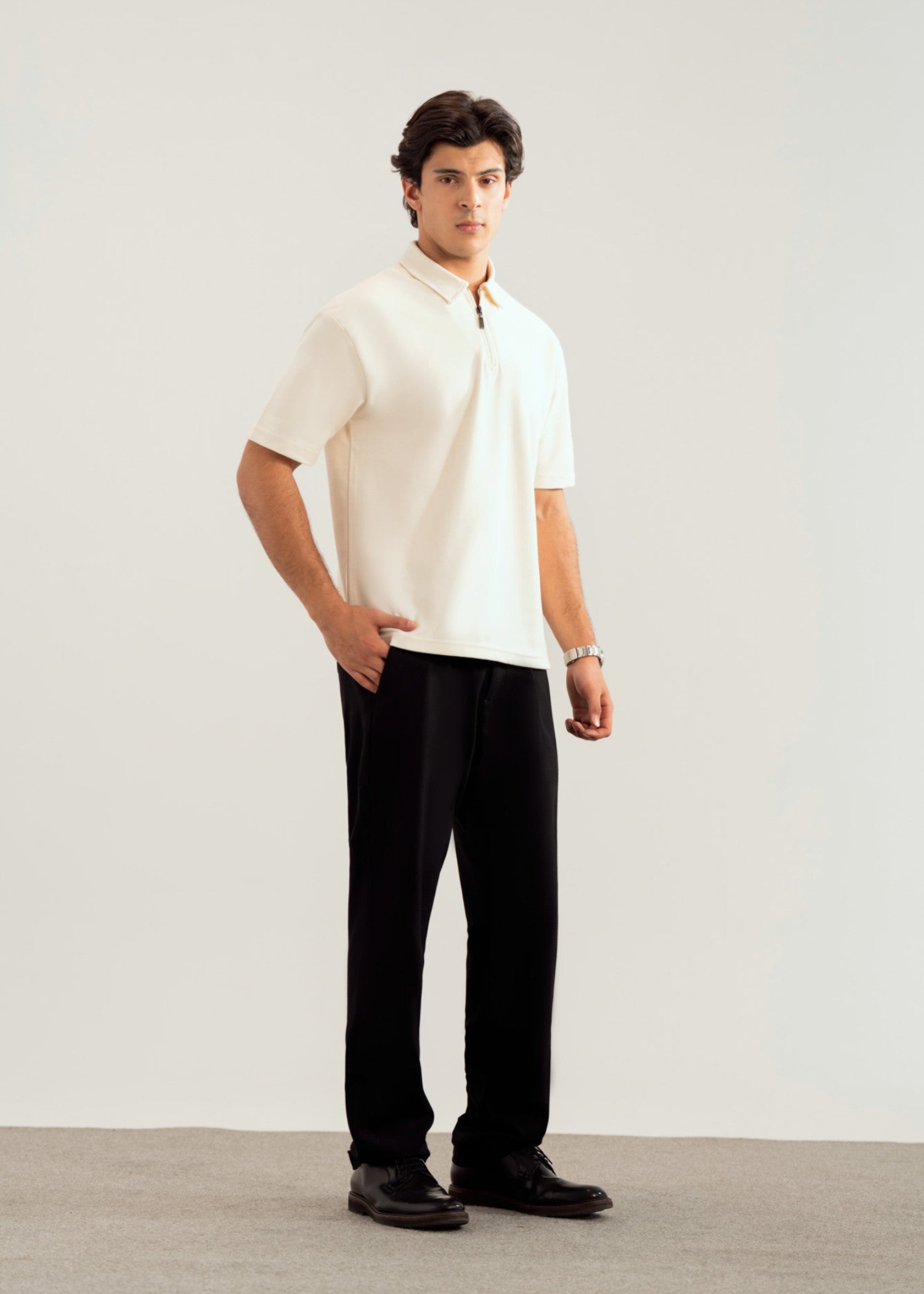 interlock knit Polo Shirt in Off-white