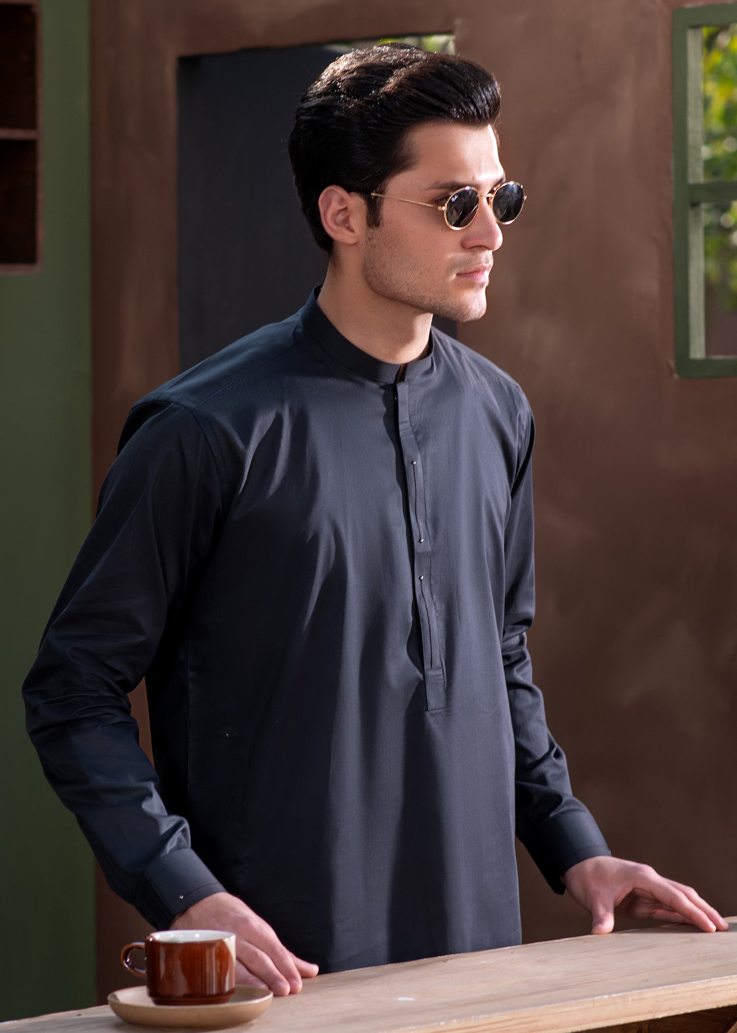 cotton Shalwar Kameez in Black by Buraq