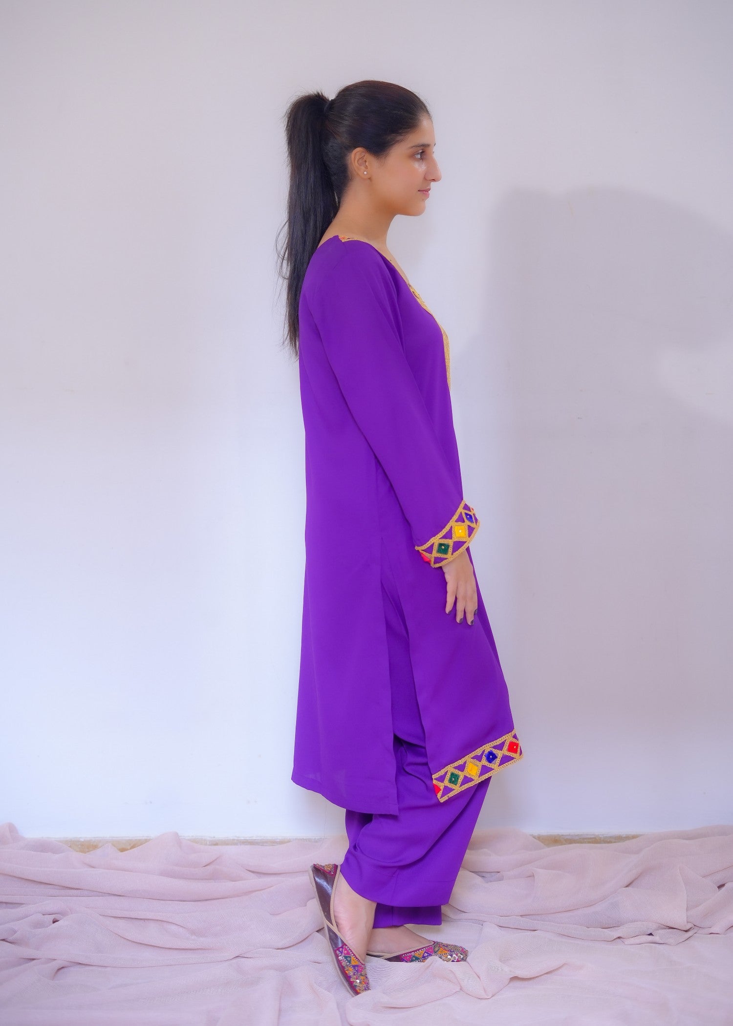 georgette Kurta Set in Electric purple