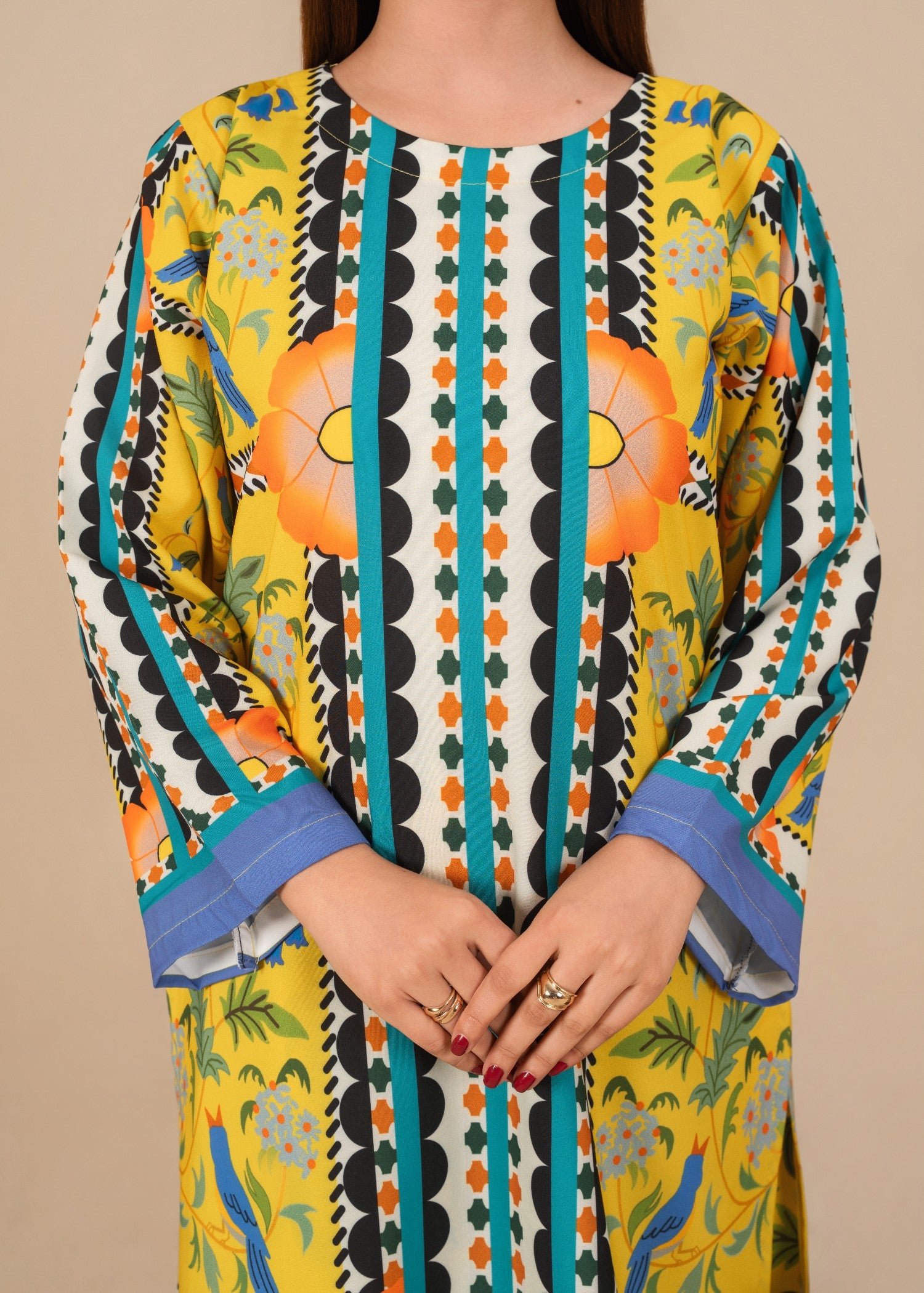 silk crepe Kurta Set in Yellow