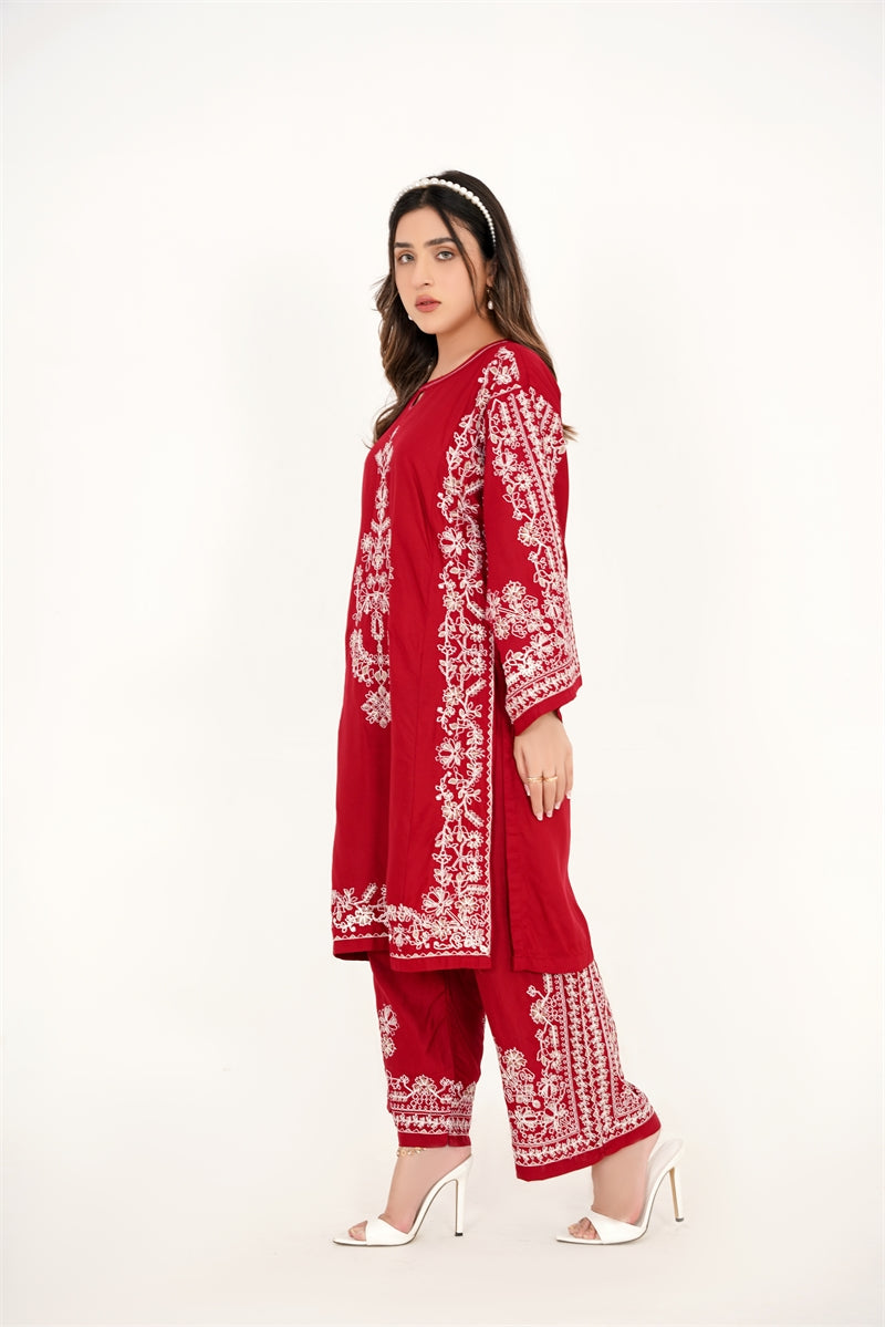 blended linen Kurta Set in Maroon