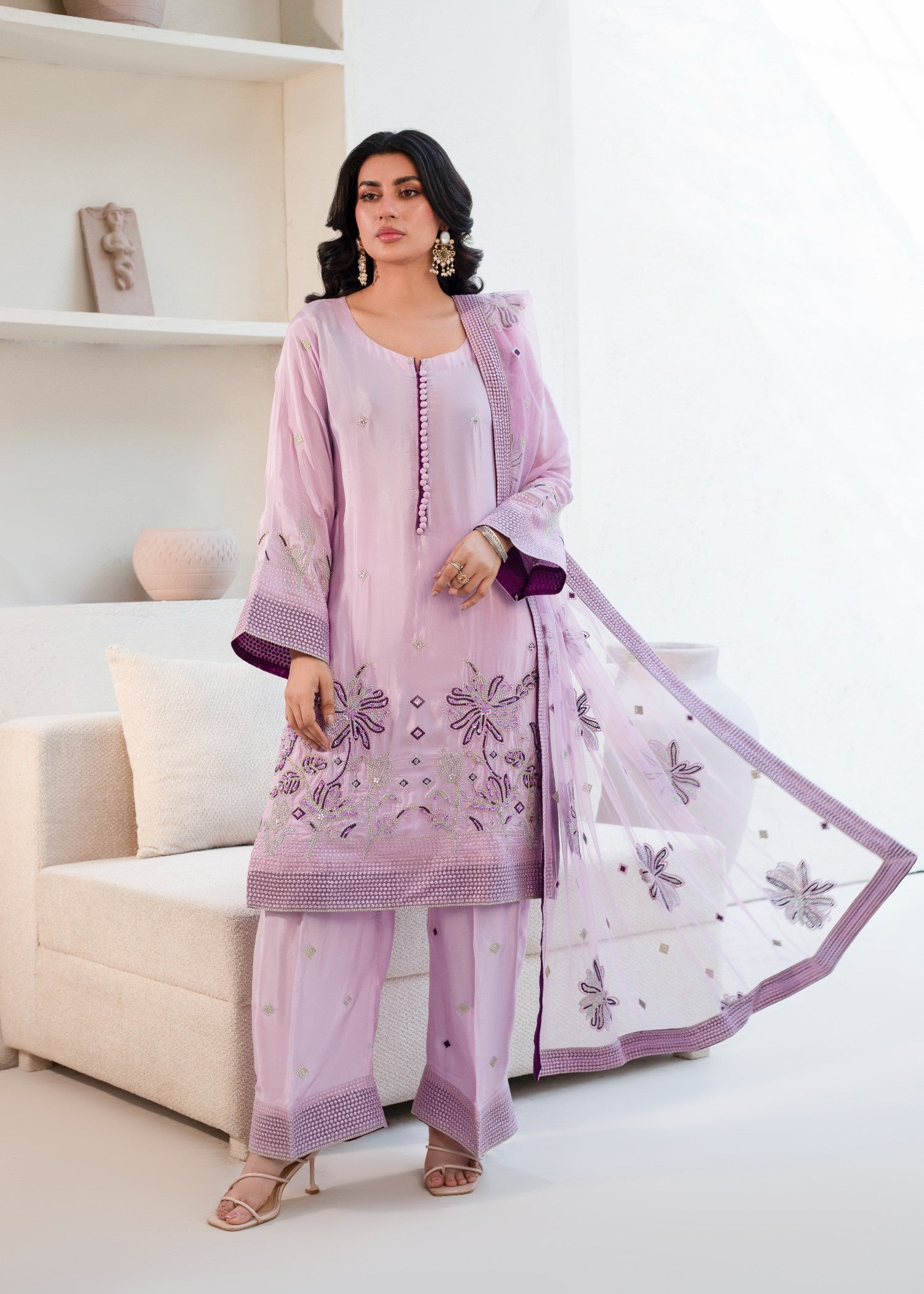 pure silk Kurta Set in Lilac