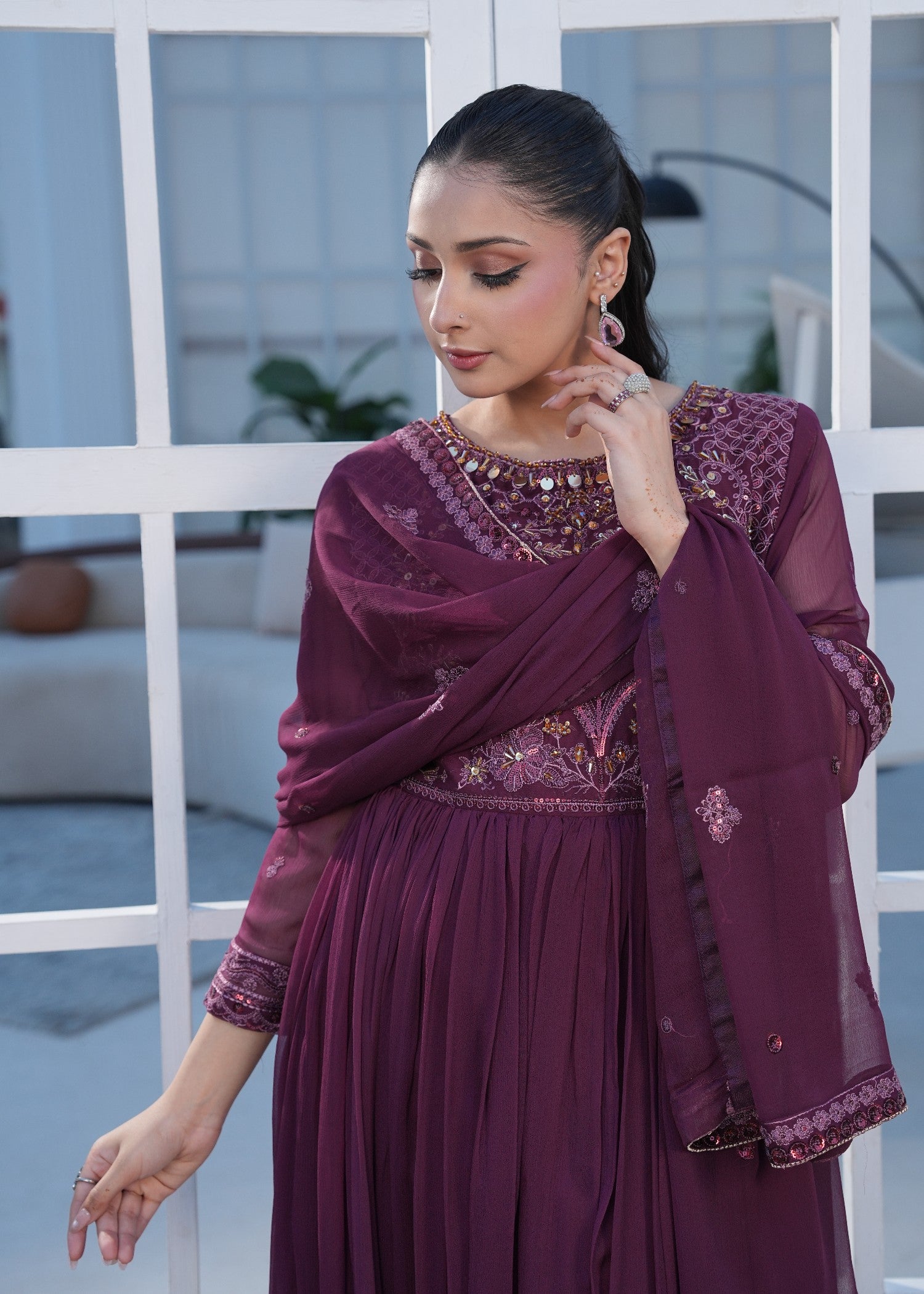 crinkle chiffon Maxi in Purple