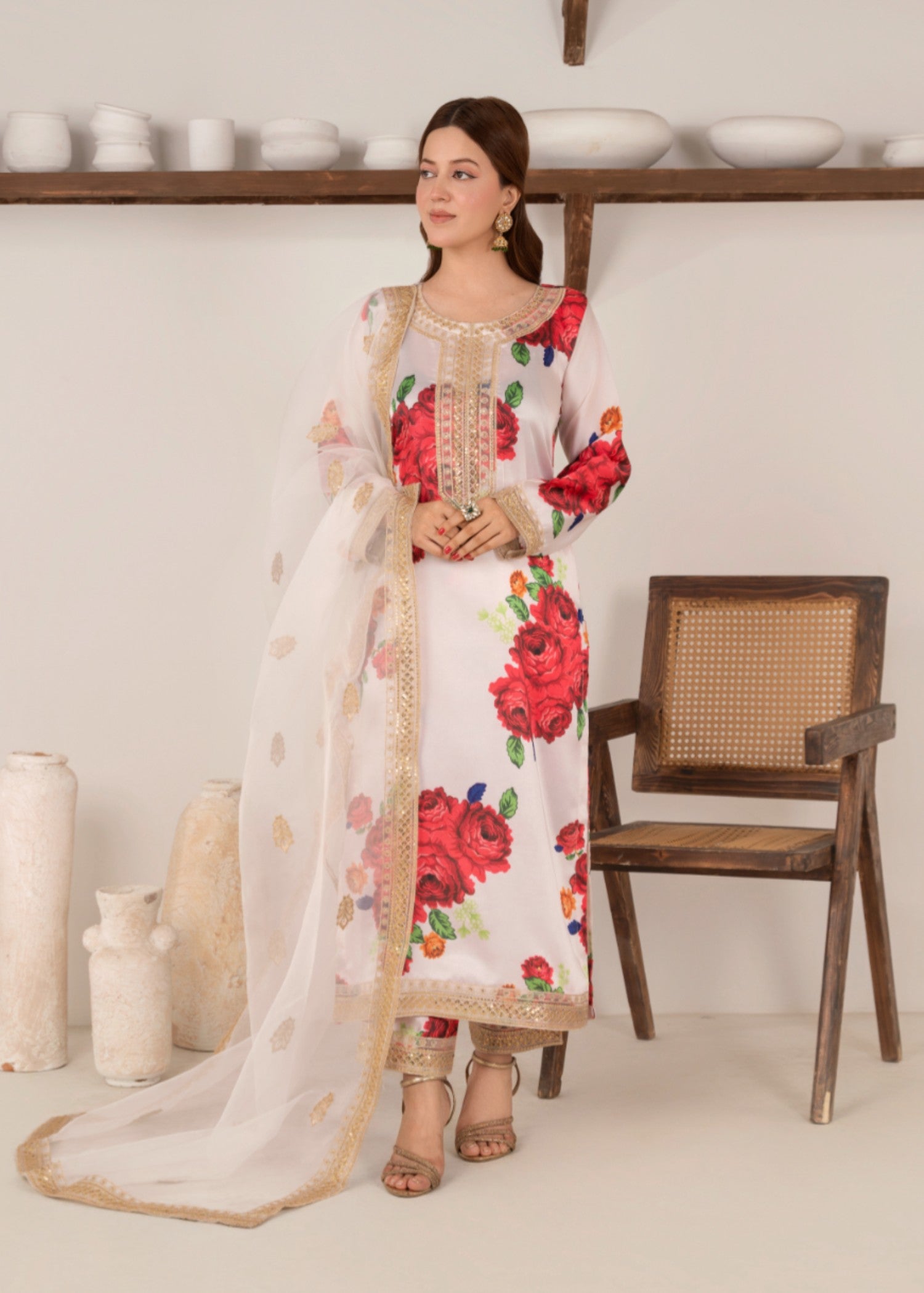 silk charmeuse Kurta Set in Off-white