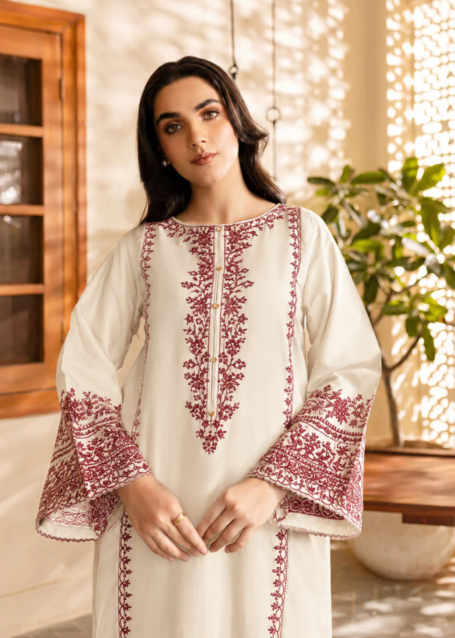 linen Kurta Set in Ivory