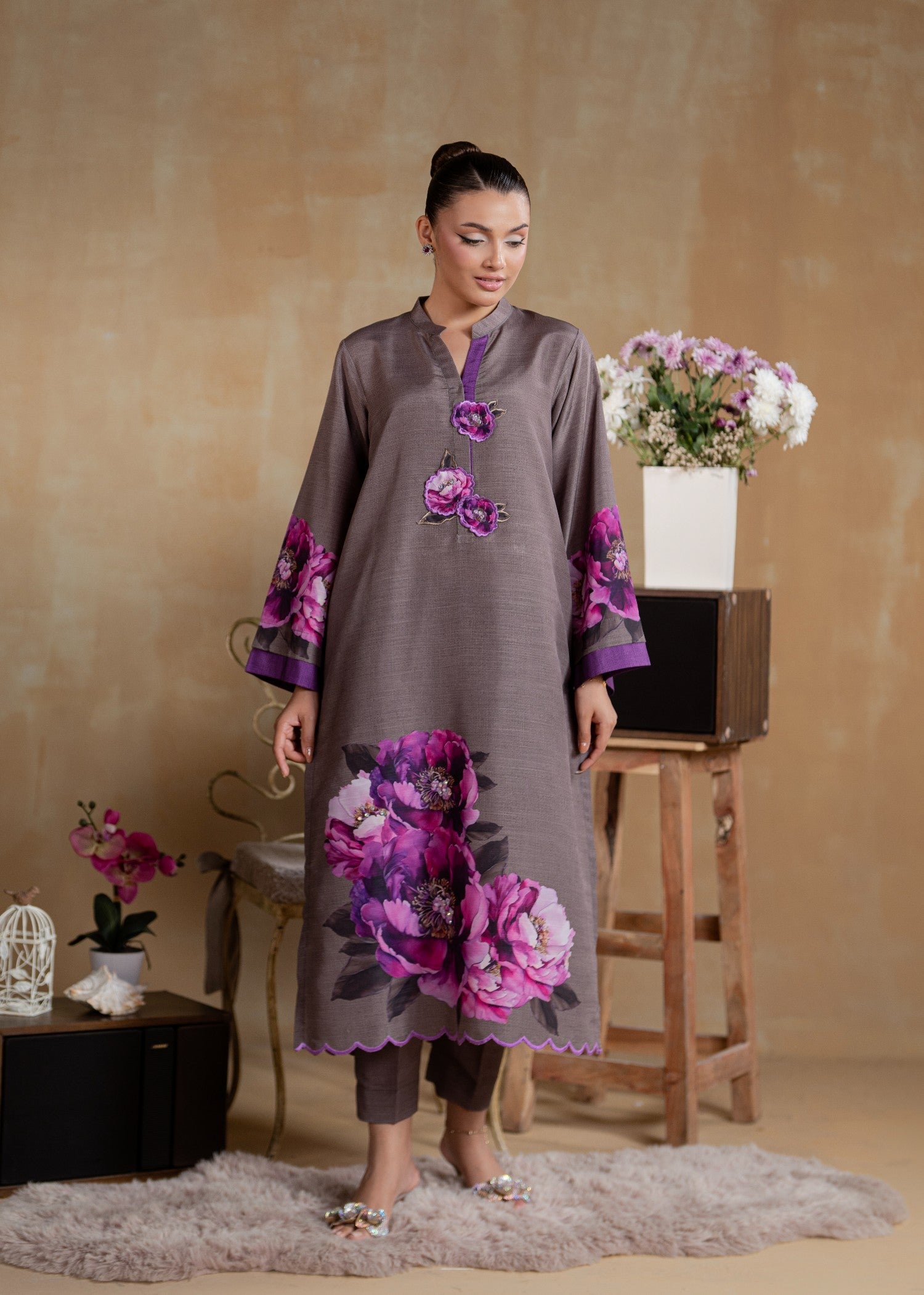 fine khaddar Kurta Set in Brown