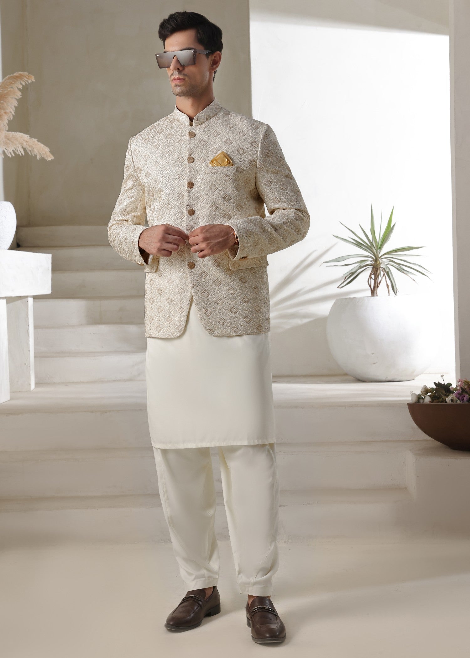 raw silk Prince Coat in Cream