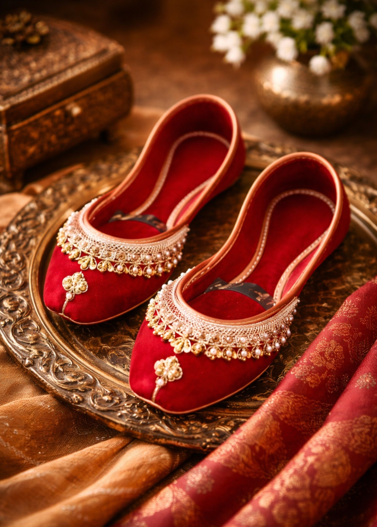 Khussa in Cardinal red by - High Quality Women Khussa BUG1151