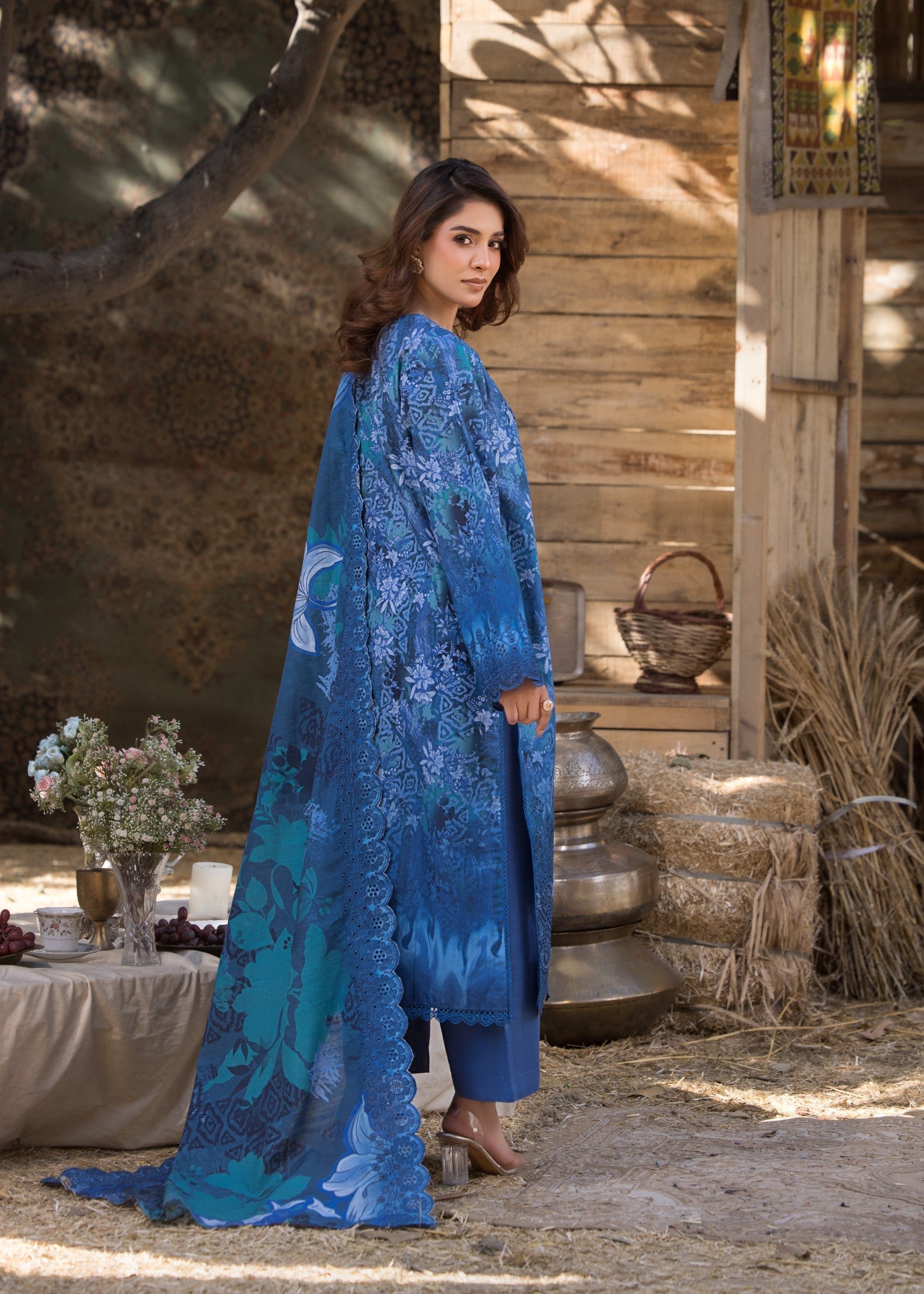 khaddar Kurta Set in Blue