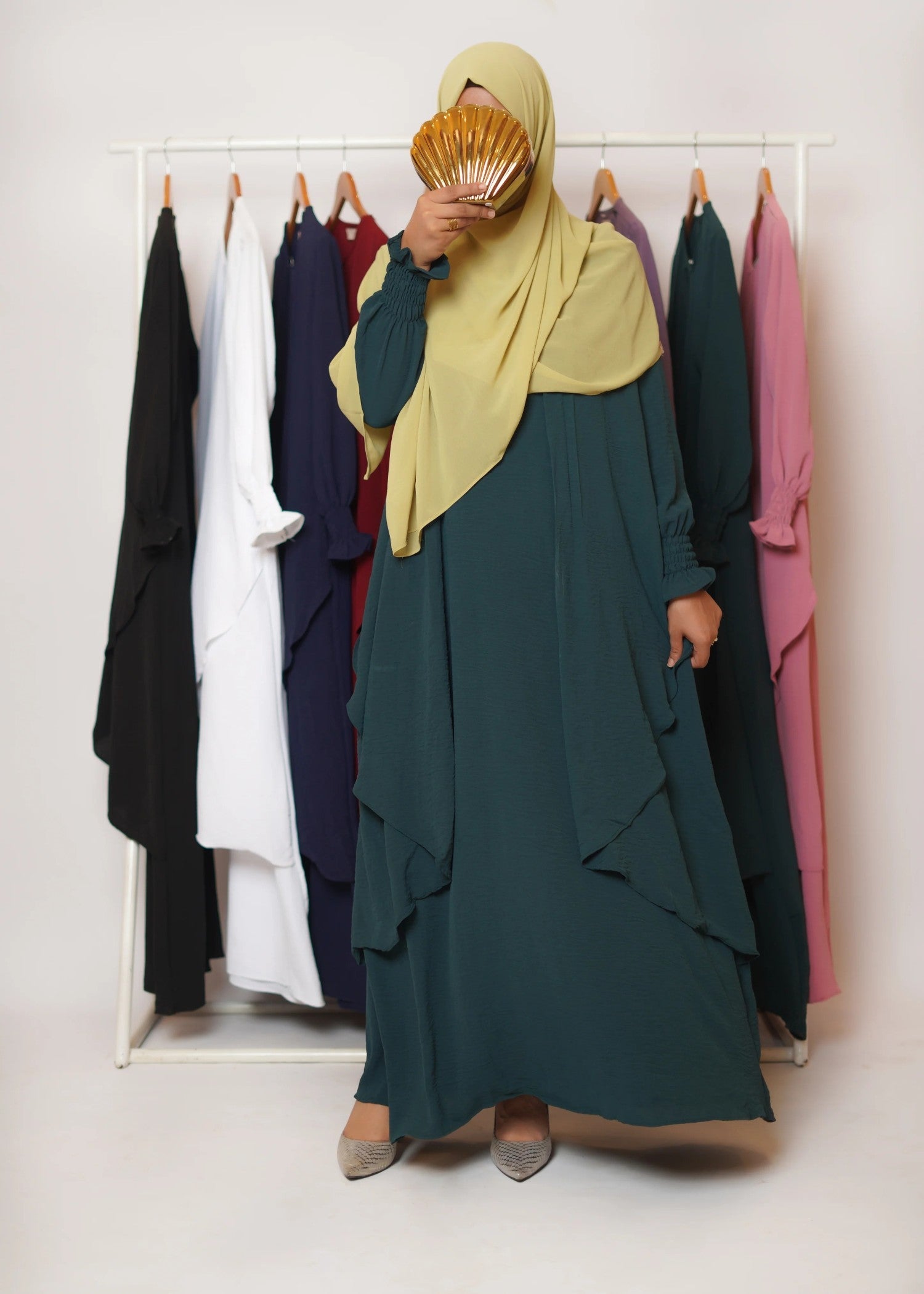 polyester Abaya in Dark green