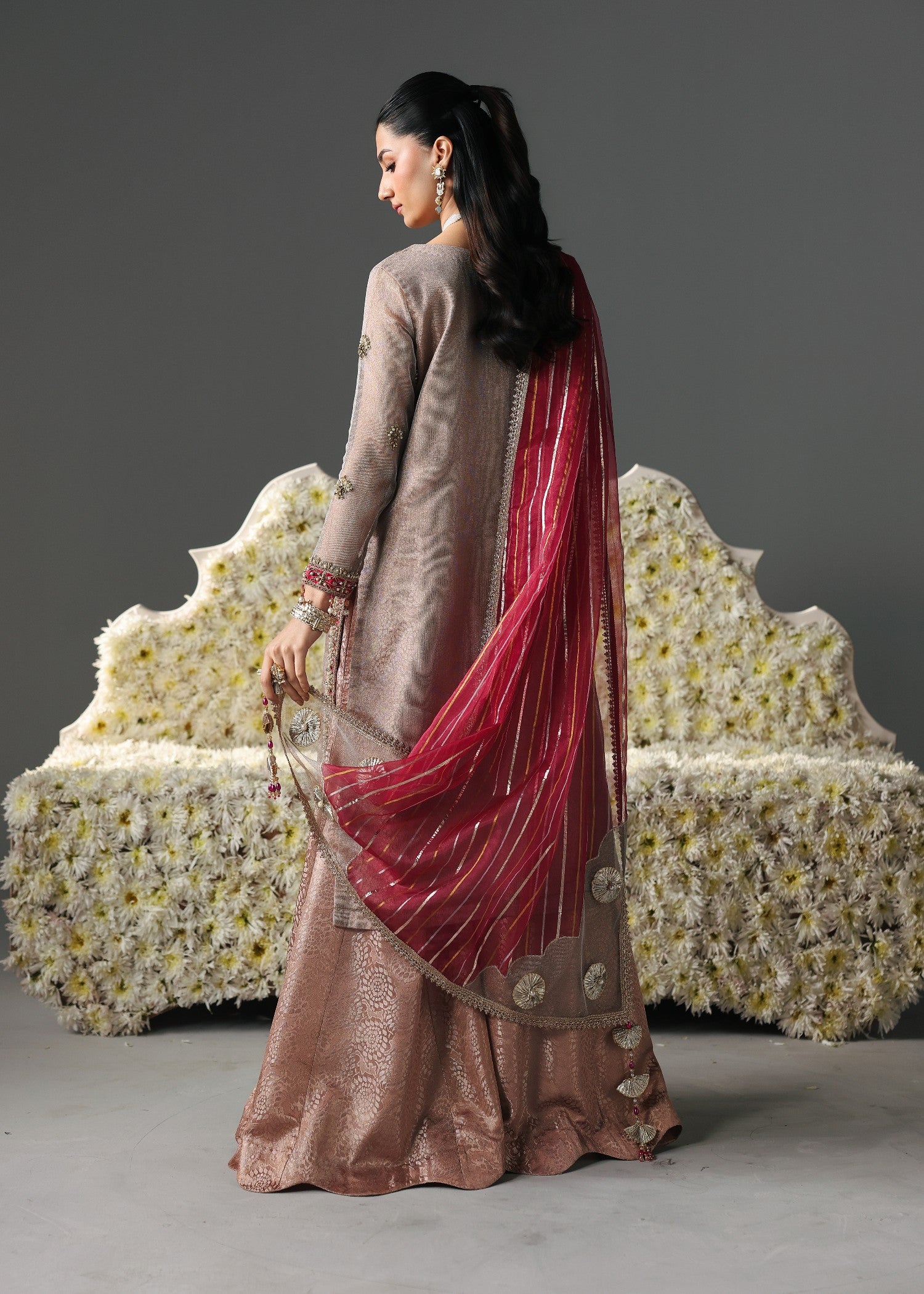 jamawar Sharara in Peach pink, beige