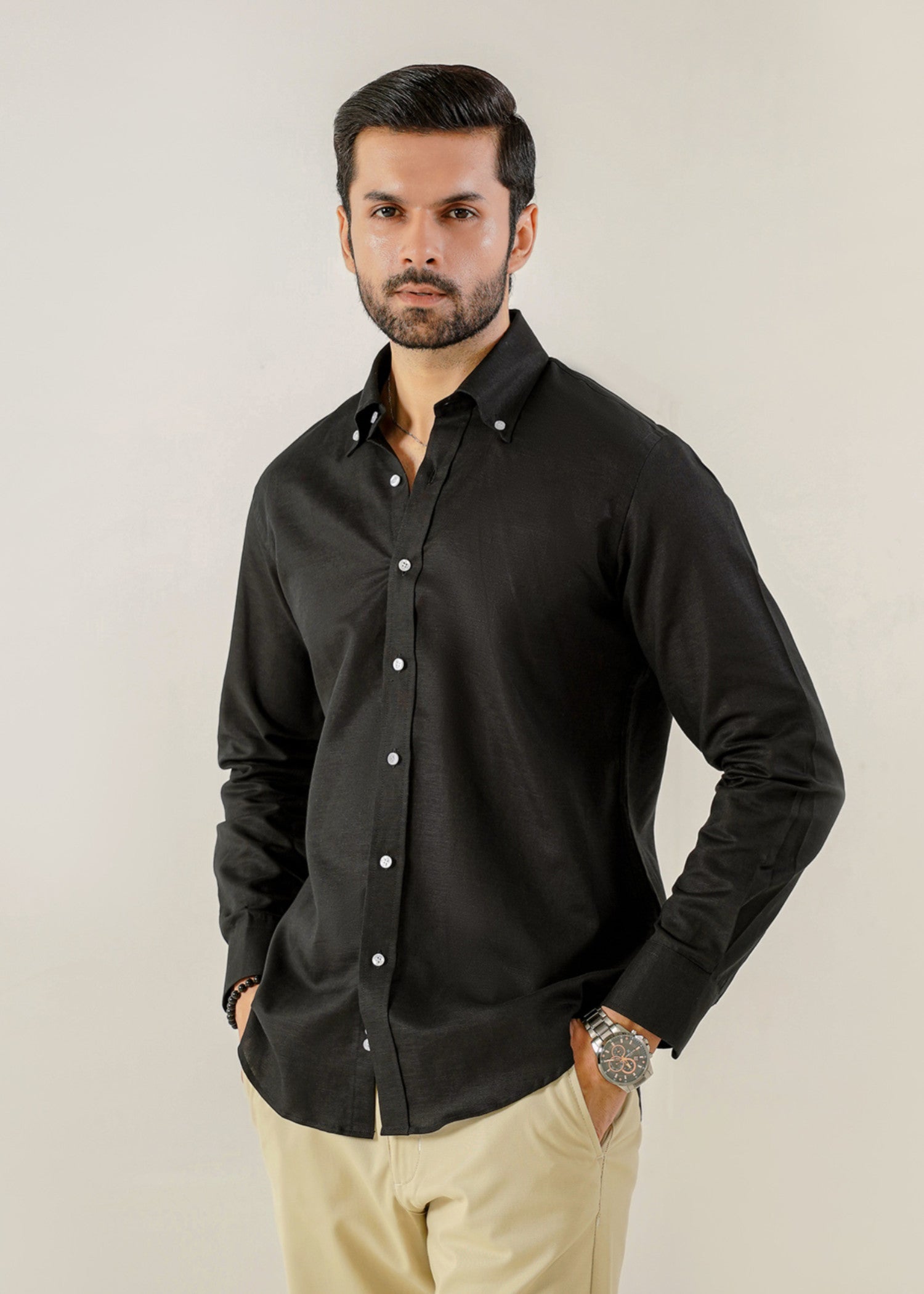 linen Casual Shirt in Black