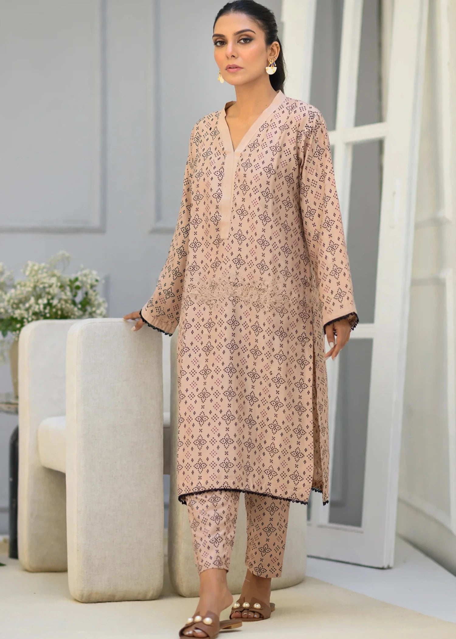 arabic lawn Co Ord Sets in Beige