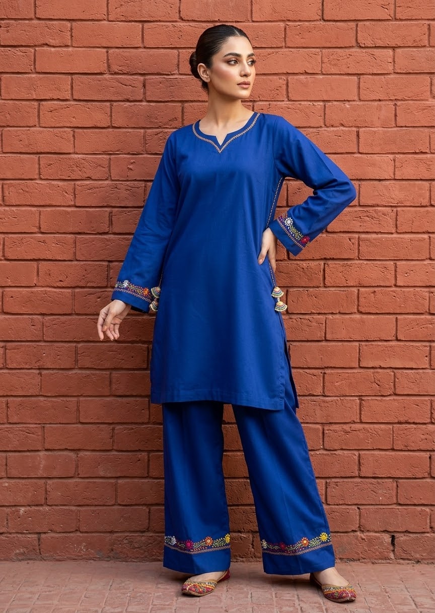 blended satin Co Ord Sets in Royal blue