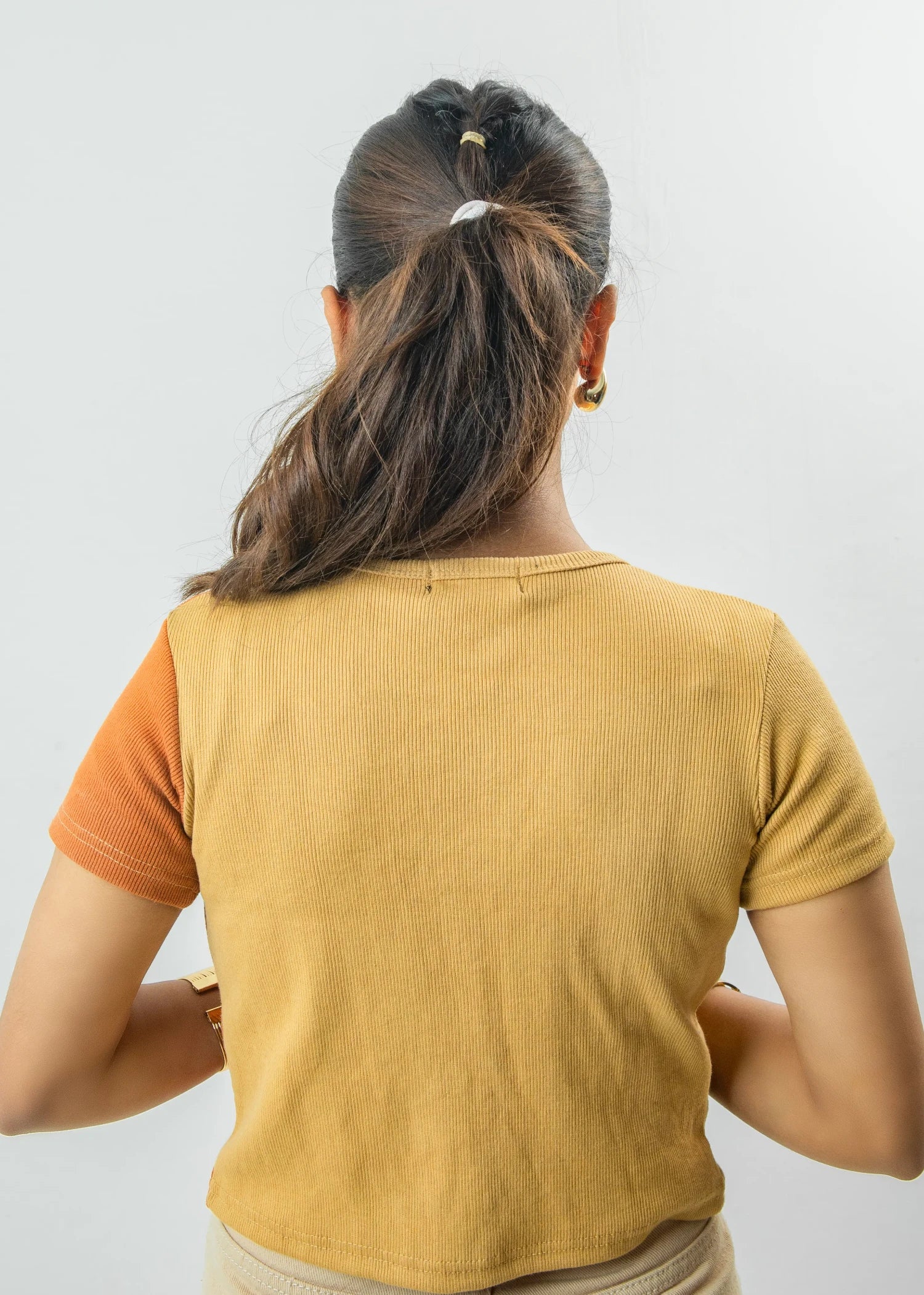 jersey knit Top in Camel brown, flame